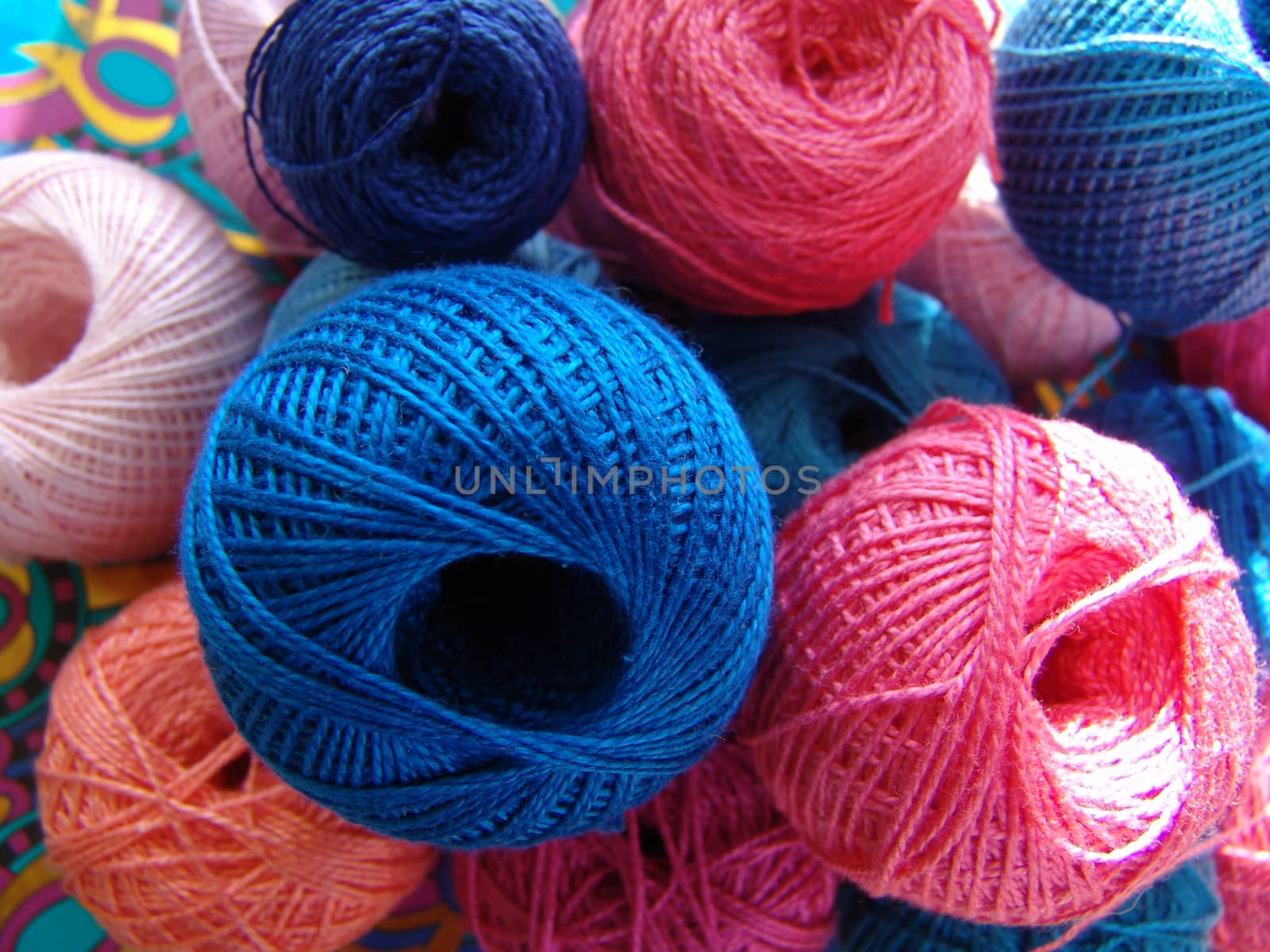 Colored balls of yarn.