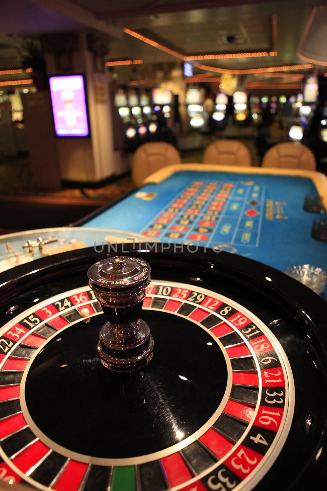 Roulette wheel in casino by friday