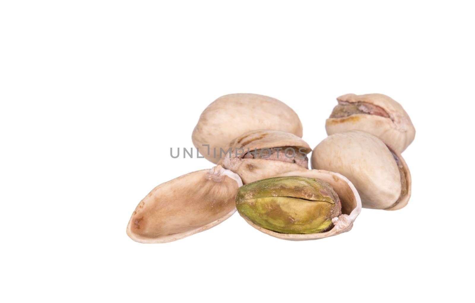 Pistachio nuts isolated on a white background.