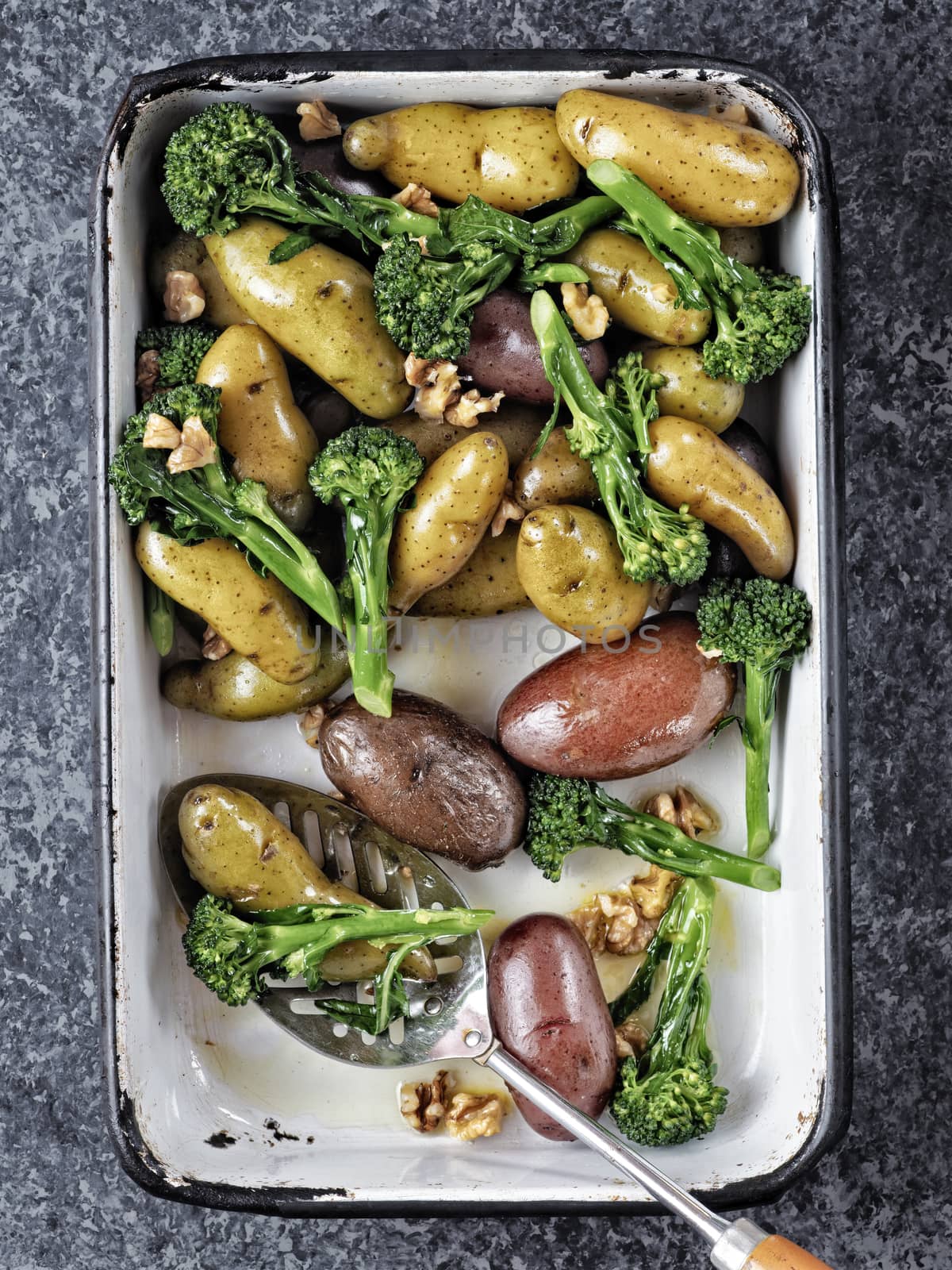 tray of potato broccolini salad by zkruger