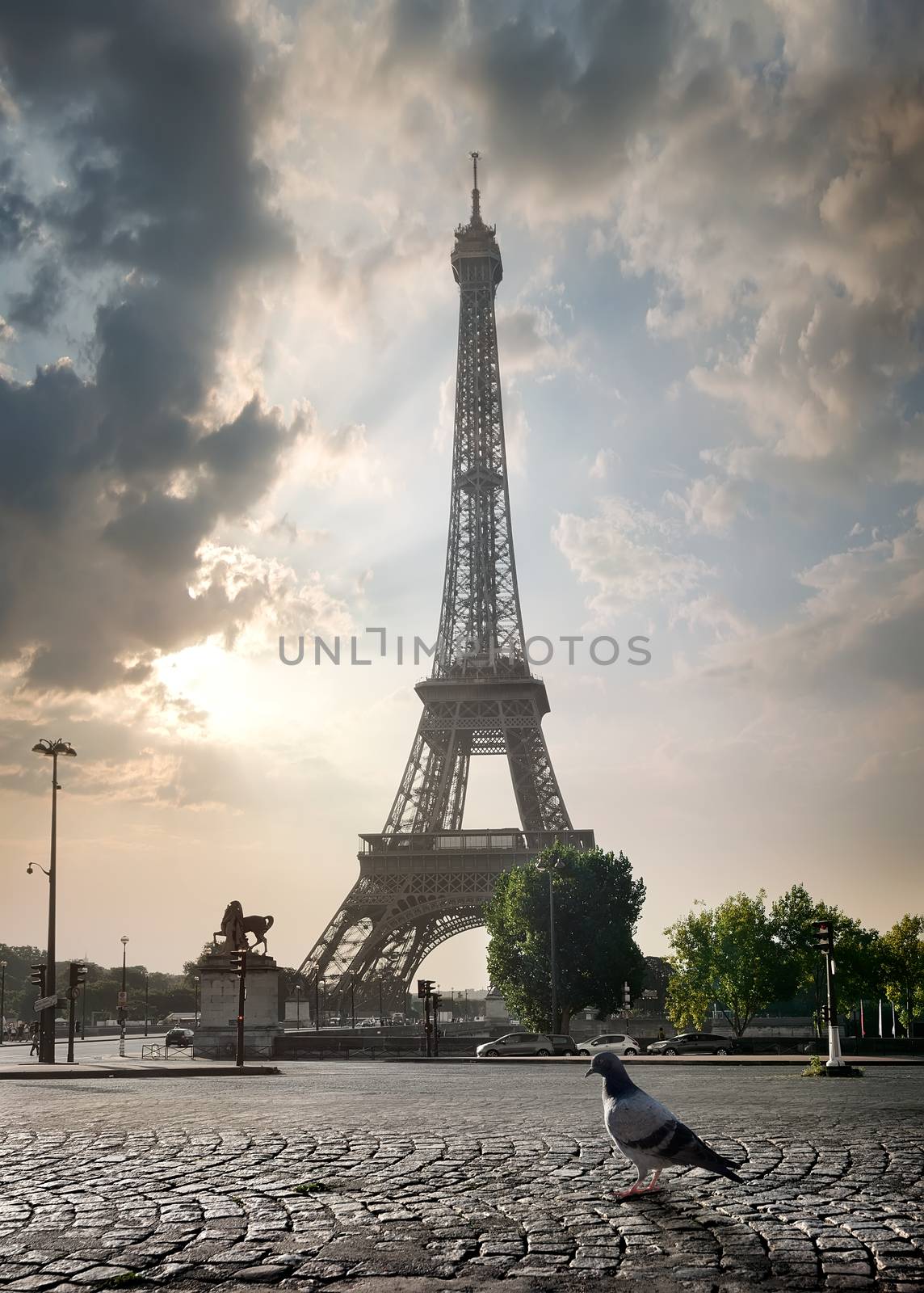 Cloudy sky over Eiffel Tower in Paris, France