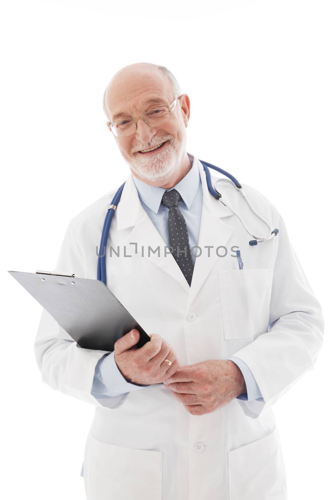 Portrait of a mature doctor isolated on white background