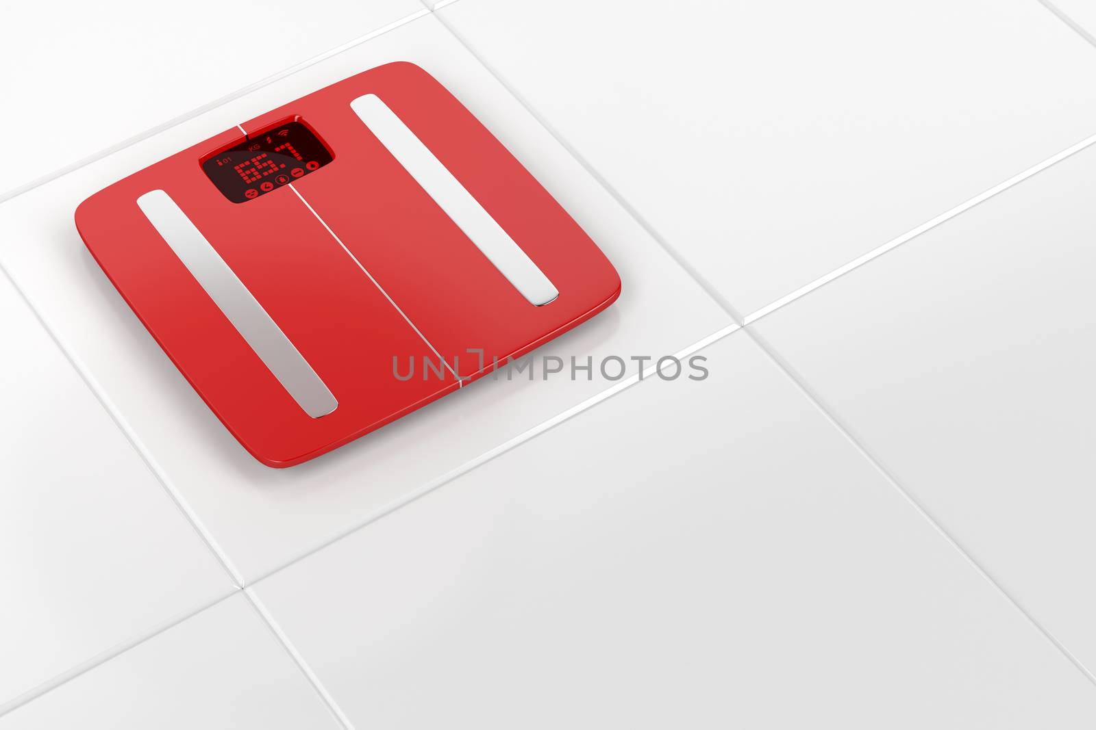Smart weight scale on white tiles