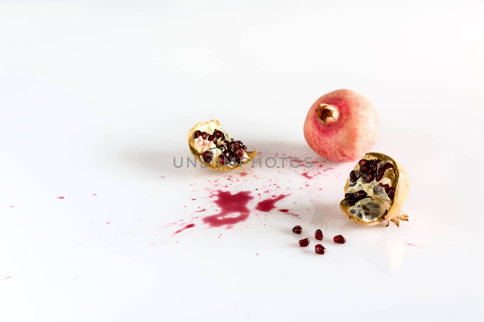 Sweet and sour pomegranate on white background