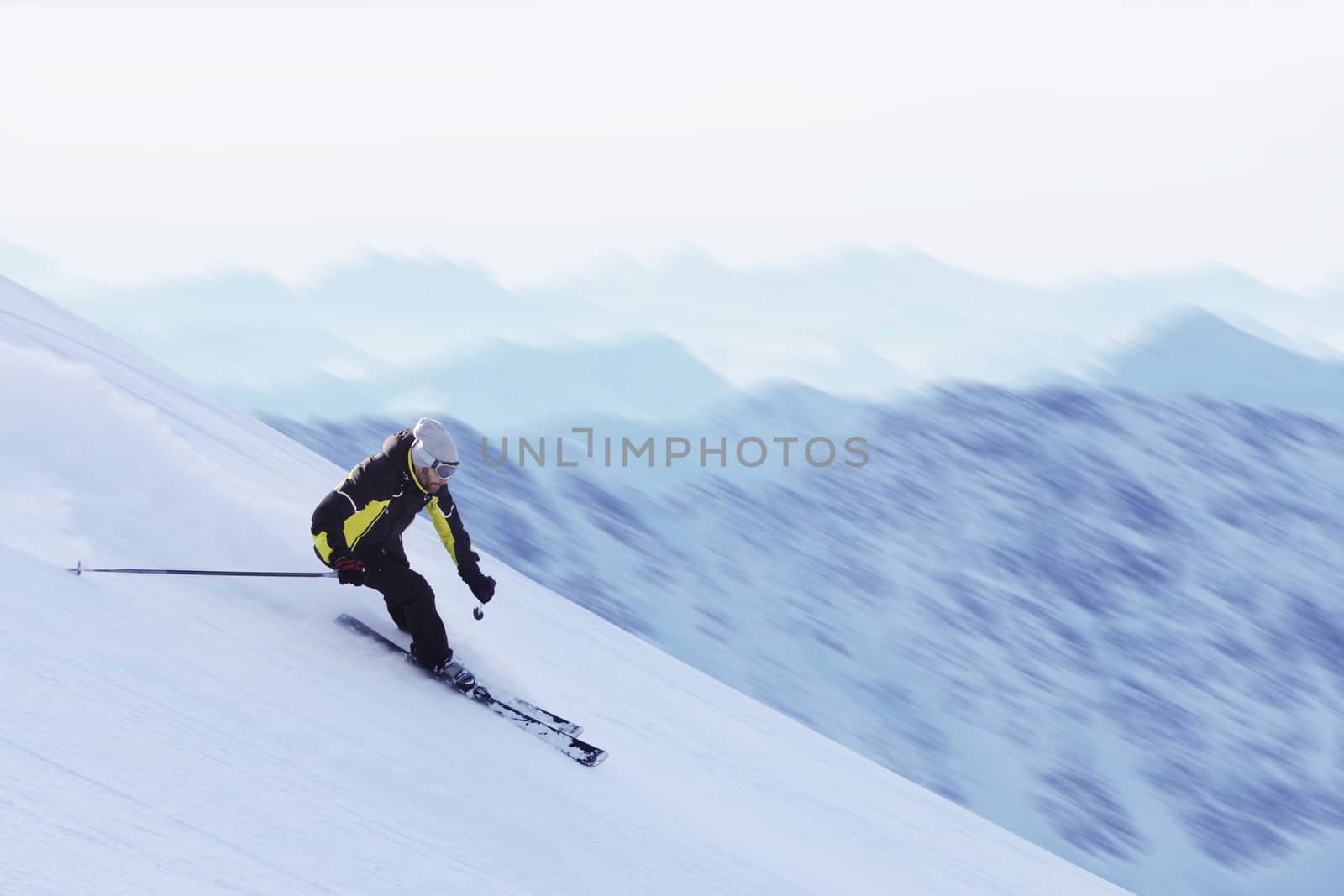 Skier in high mountains by destillat