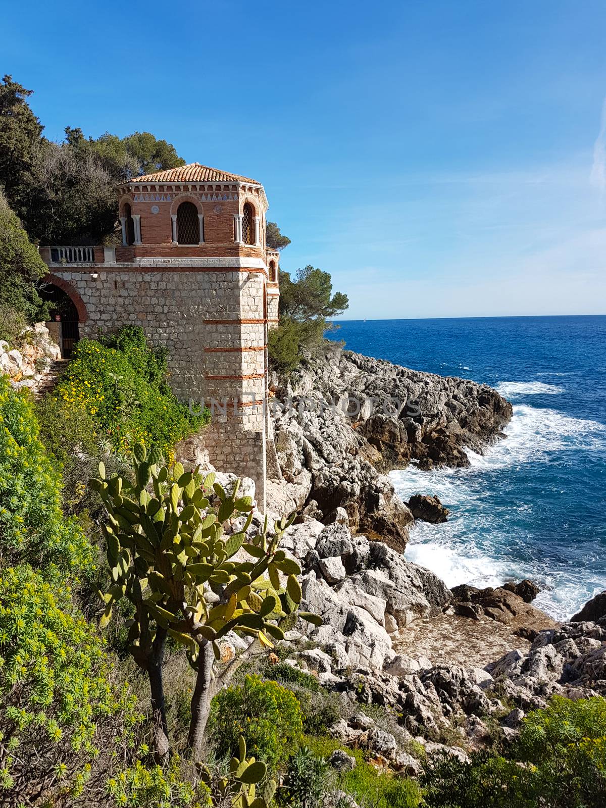 Mediterranean Sea Coastal Rocks Landscape, Roquebrune-Cap-Martin, France 
