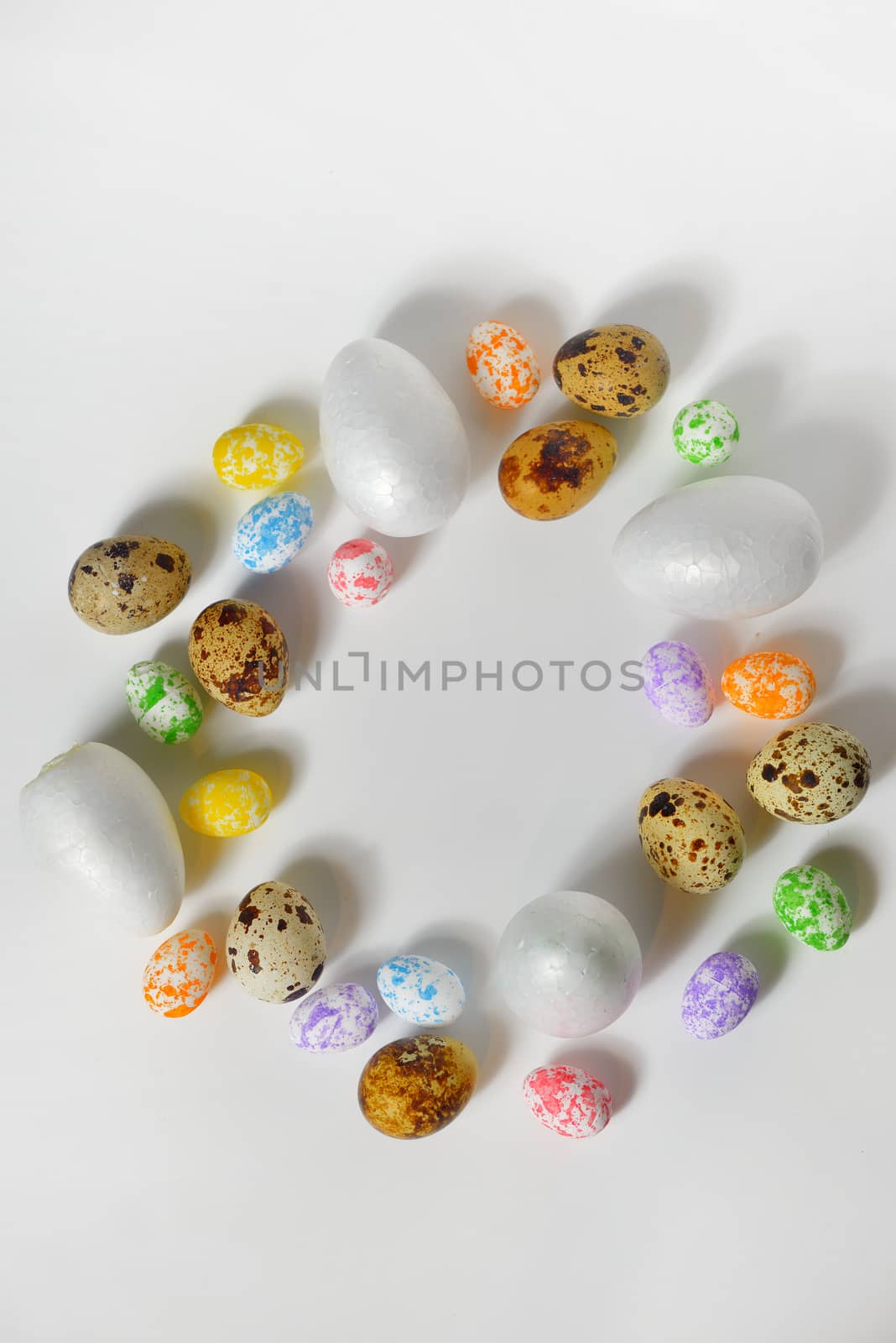 Different colorful Easter eggs on white background