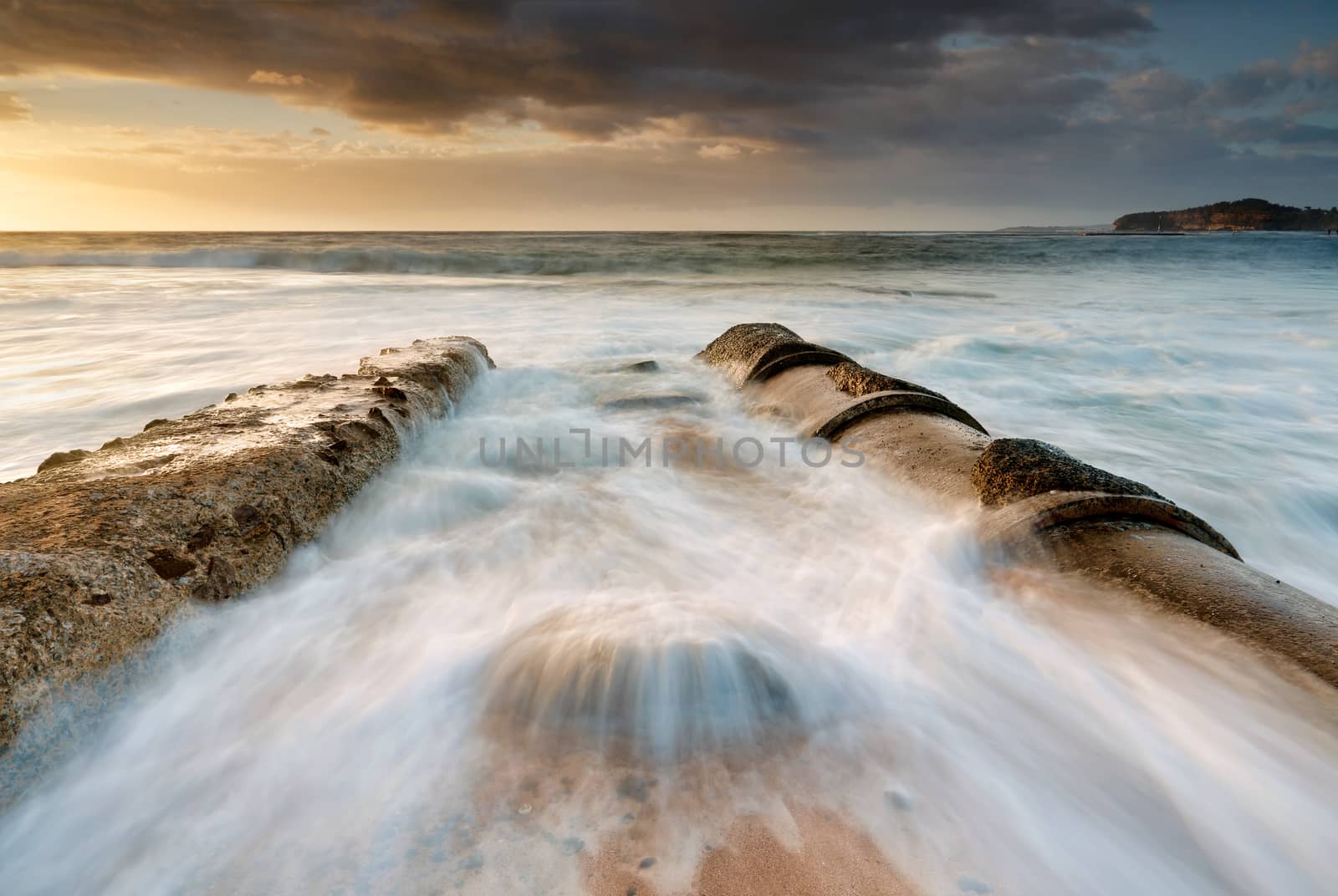 Tidal Flows around an old storm water drain at Basin Beach Mona Vale, Australia