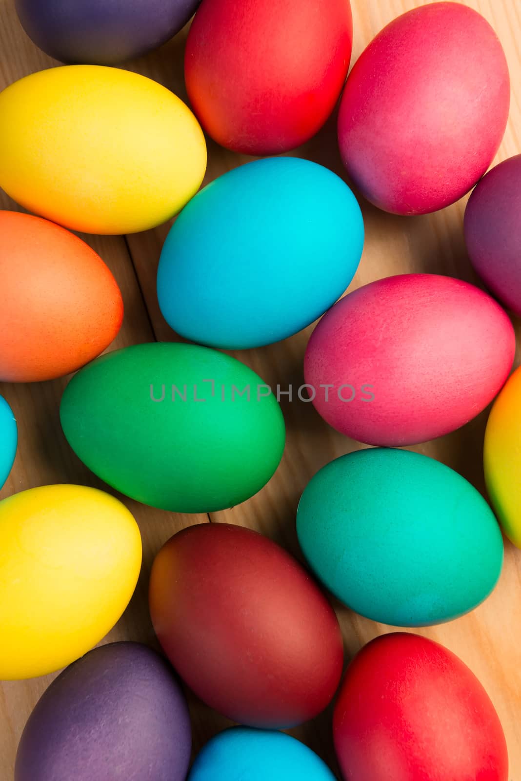 bunch of colorful Easter eggs close-up background