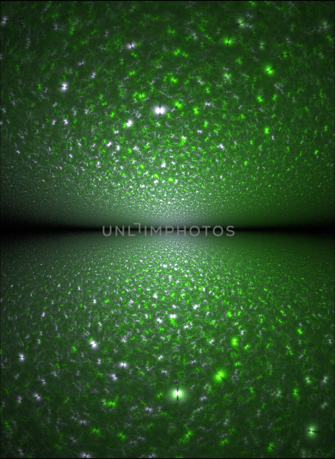 Two sparkling green planet surfaces touching, making a dramatic horizon line.