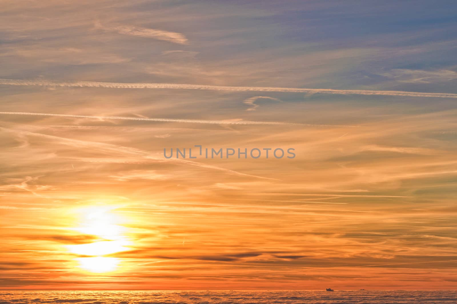 Amazing evening with sunset in Eagle mountains. Beautiful mountain within inversion