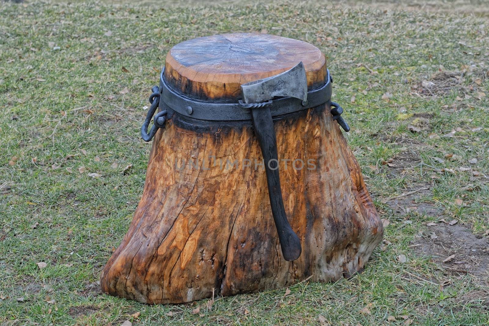 Forged chopping block for splitting wood with axe