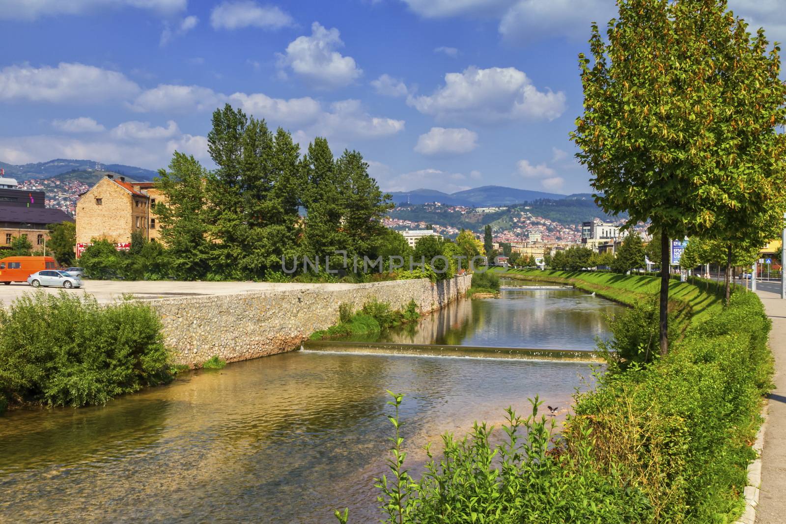 Miljacka river by day, Sarajevo, Bosnia and Herzegovina