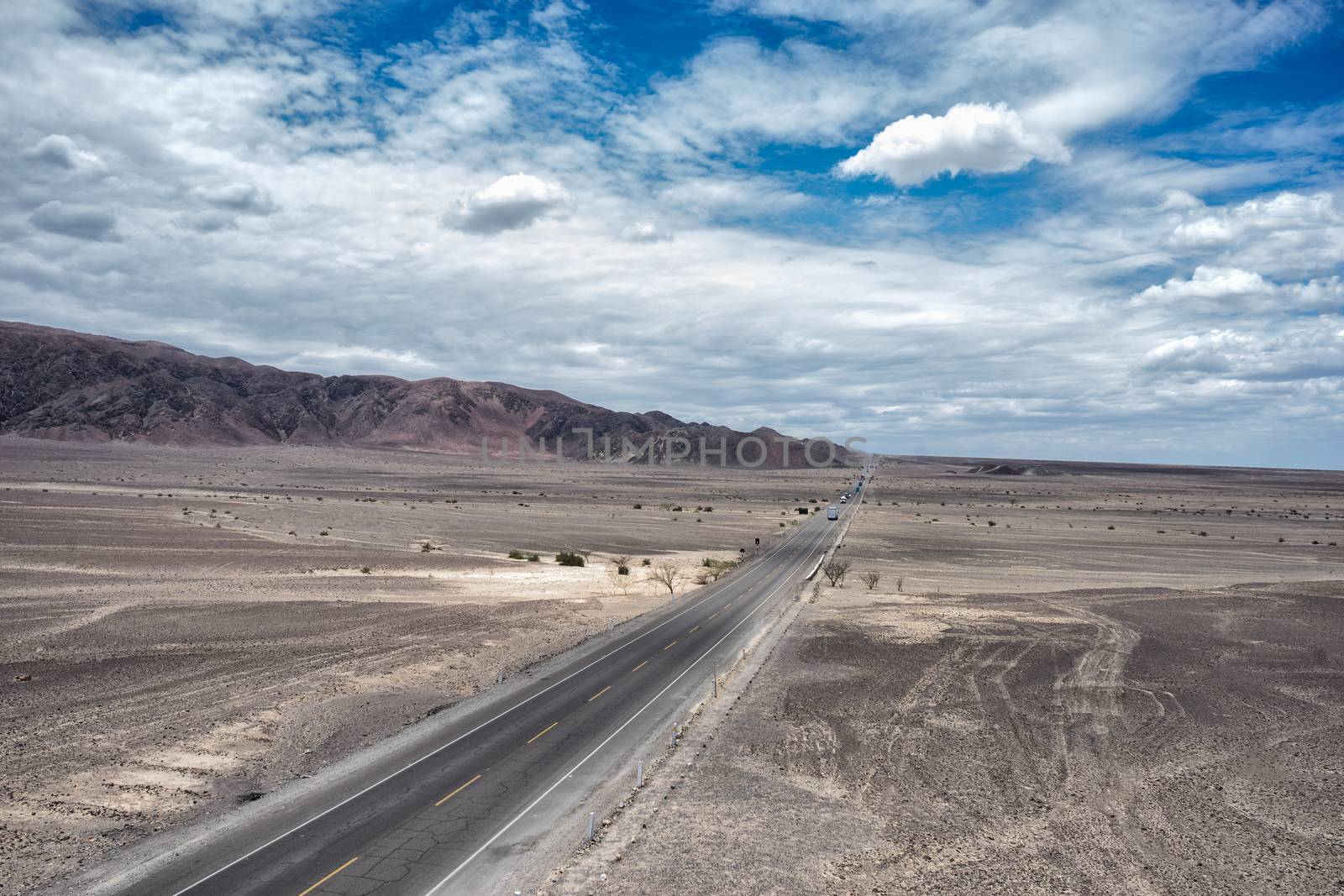 Situated in the south region of Peru, the Nazca desert is popular for its mistirious lines drawn on the ground. The panamericana crosses right through it.