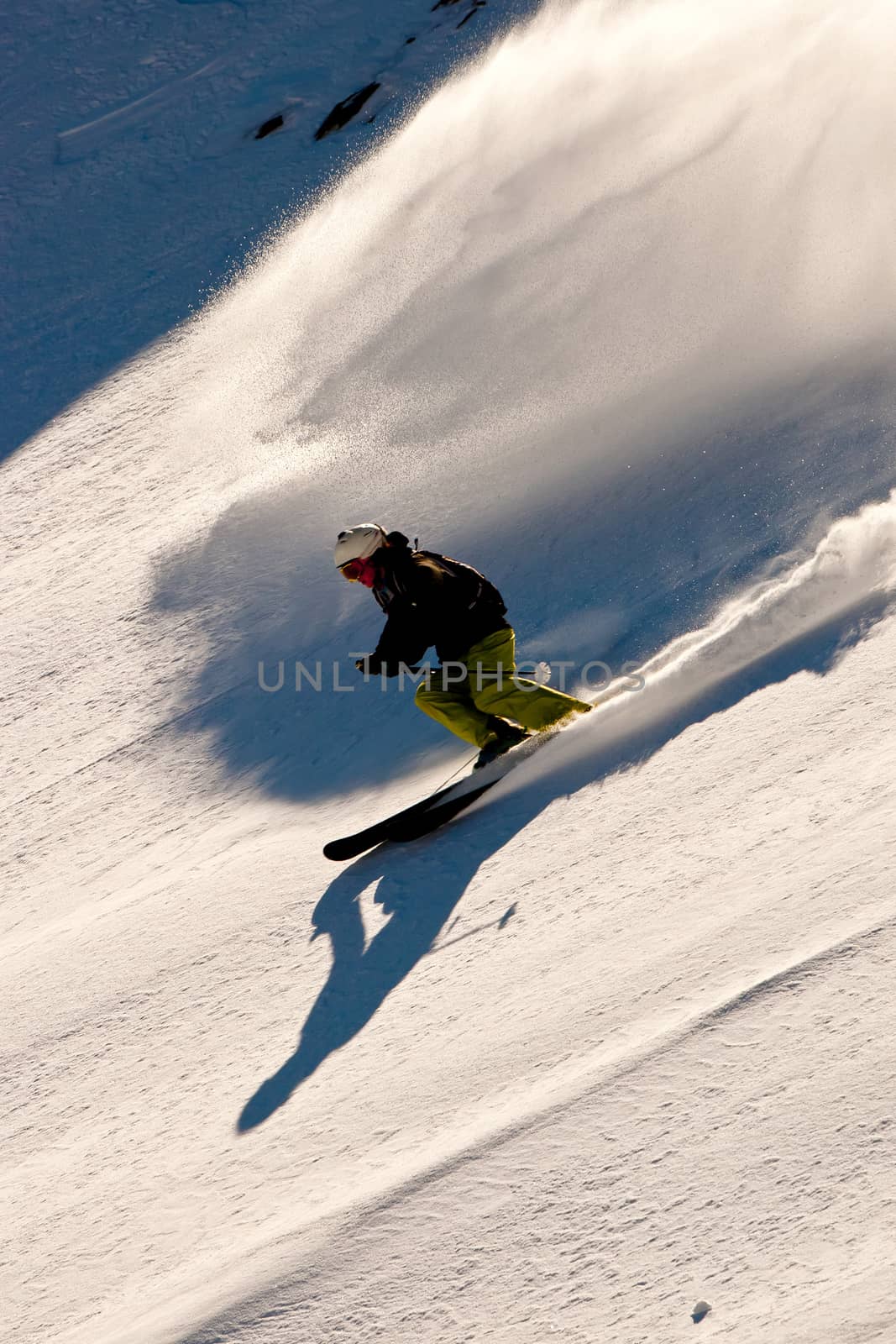 Freerider skiing in the mountains of Siberia