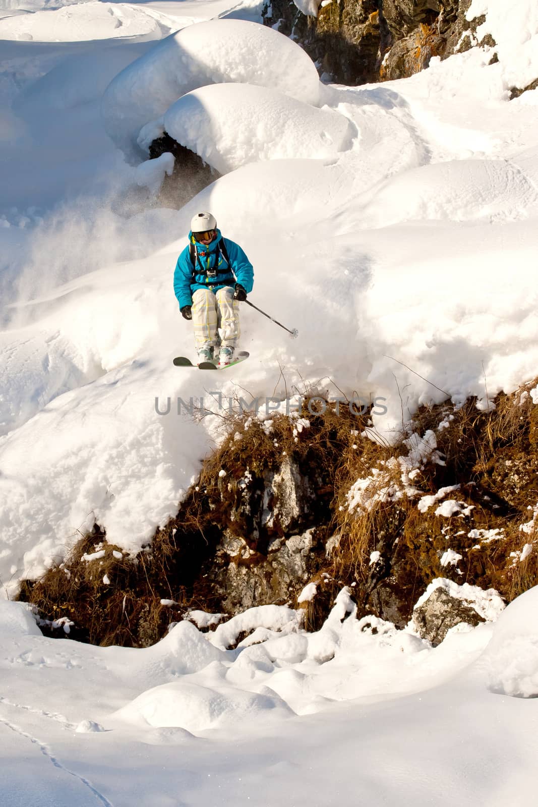 Freerider skiing in the mountains of Siberia