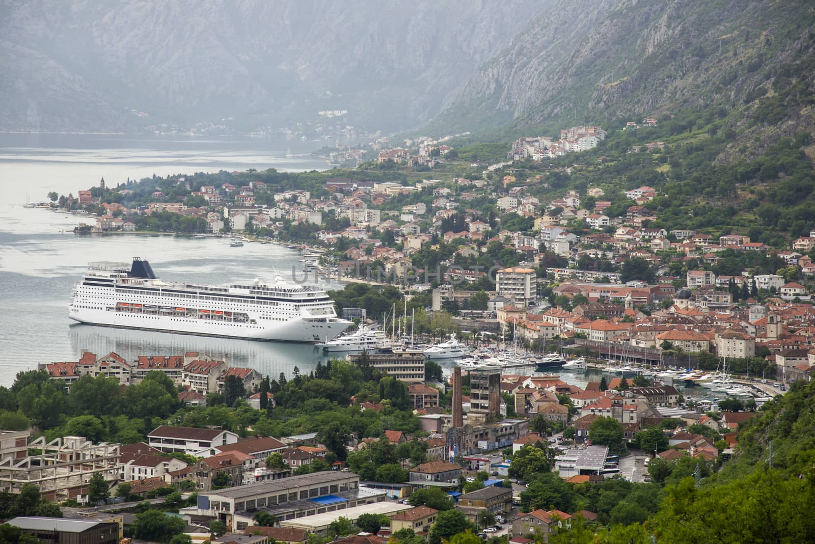 ocean liner moored in the port of Kotor in Montenegro