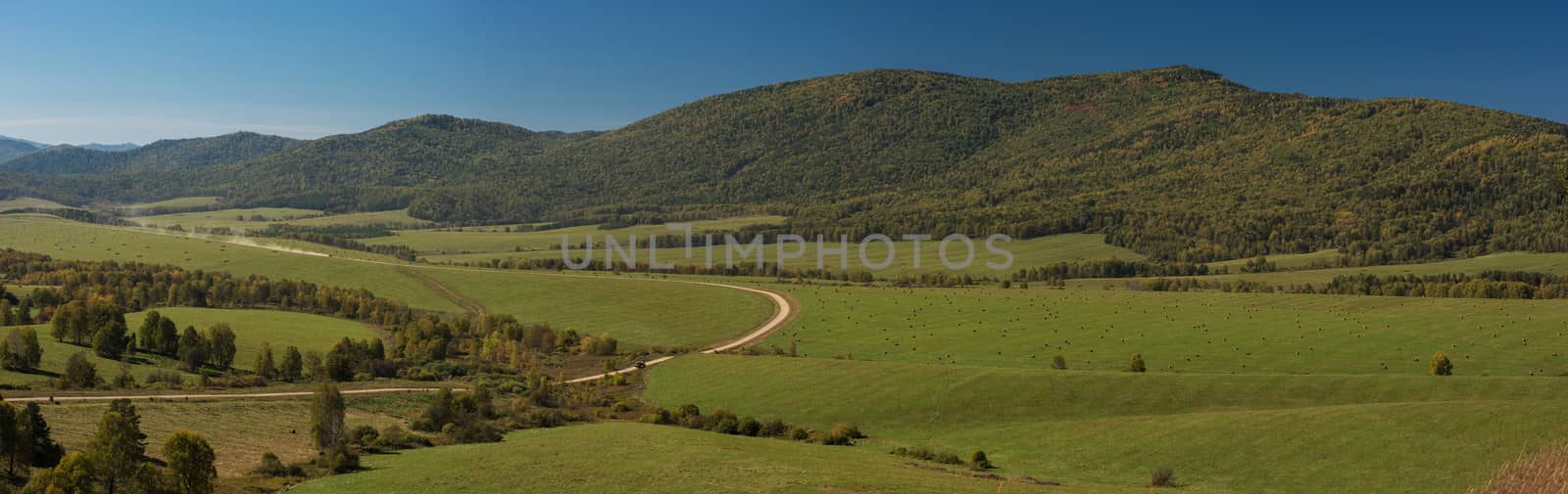 Road at the mountains, horisontal panorama