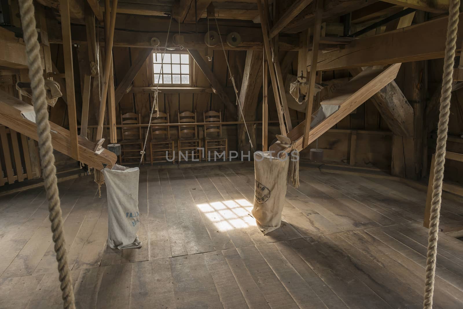 Wooden interior of the historic corn mill Bataaf in Winterswijk in the Netherlands
