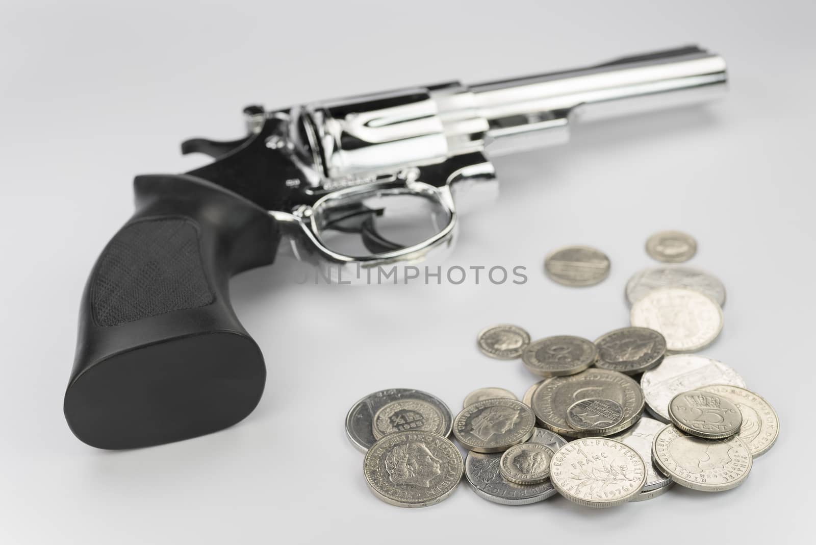 Conceptual representation of obtained money through criminal activities as a background picture.
