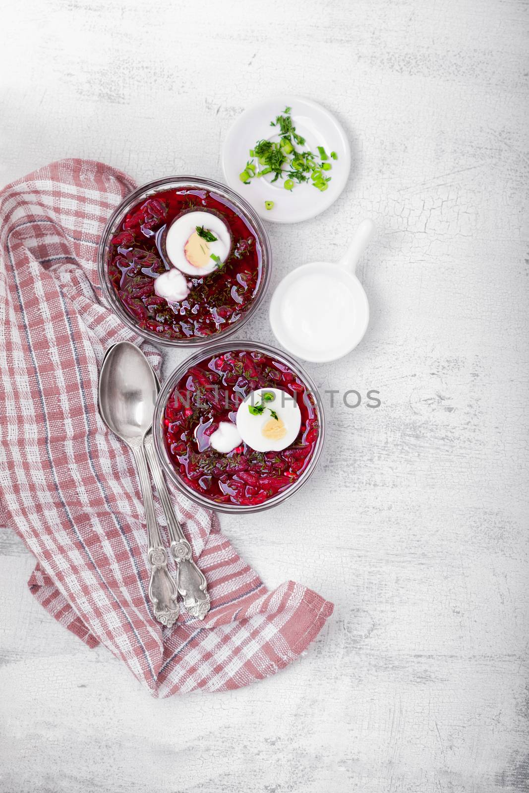 Bowl of beetroot soup with sour cream