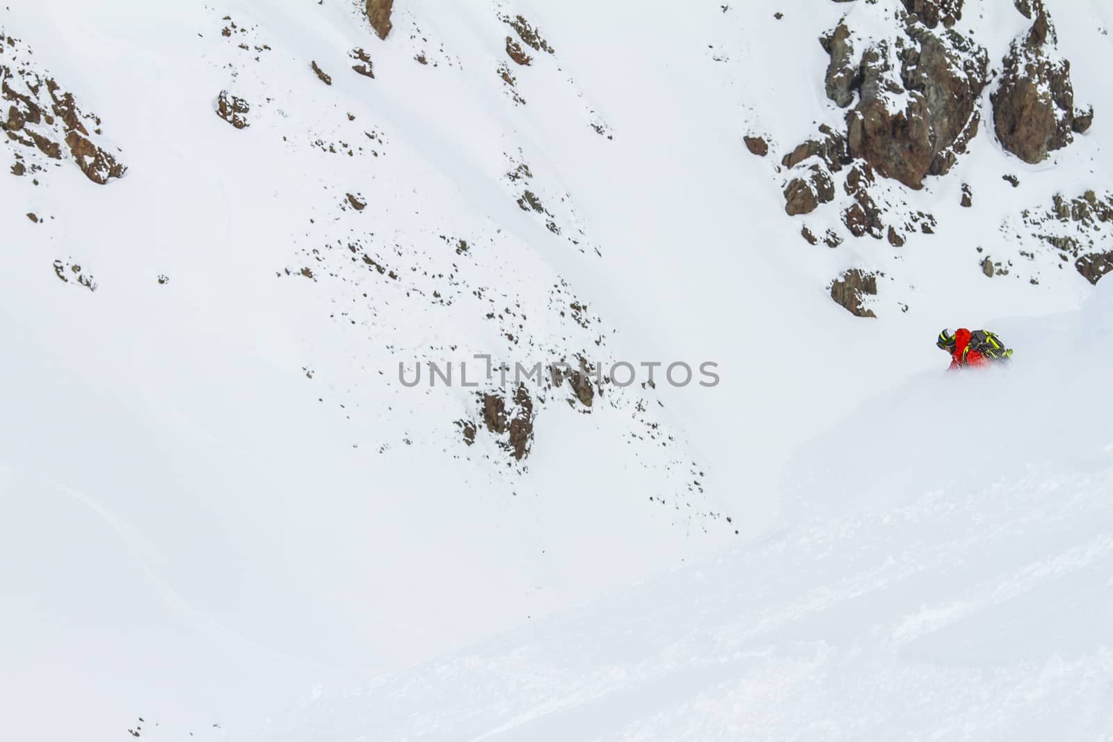 Freeride on slope in Chile mountains, september 2013