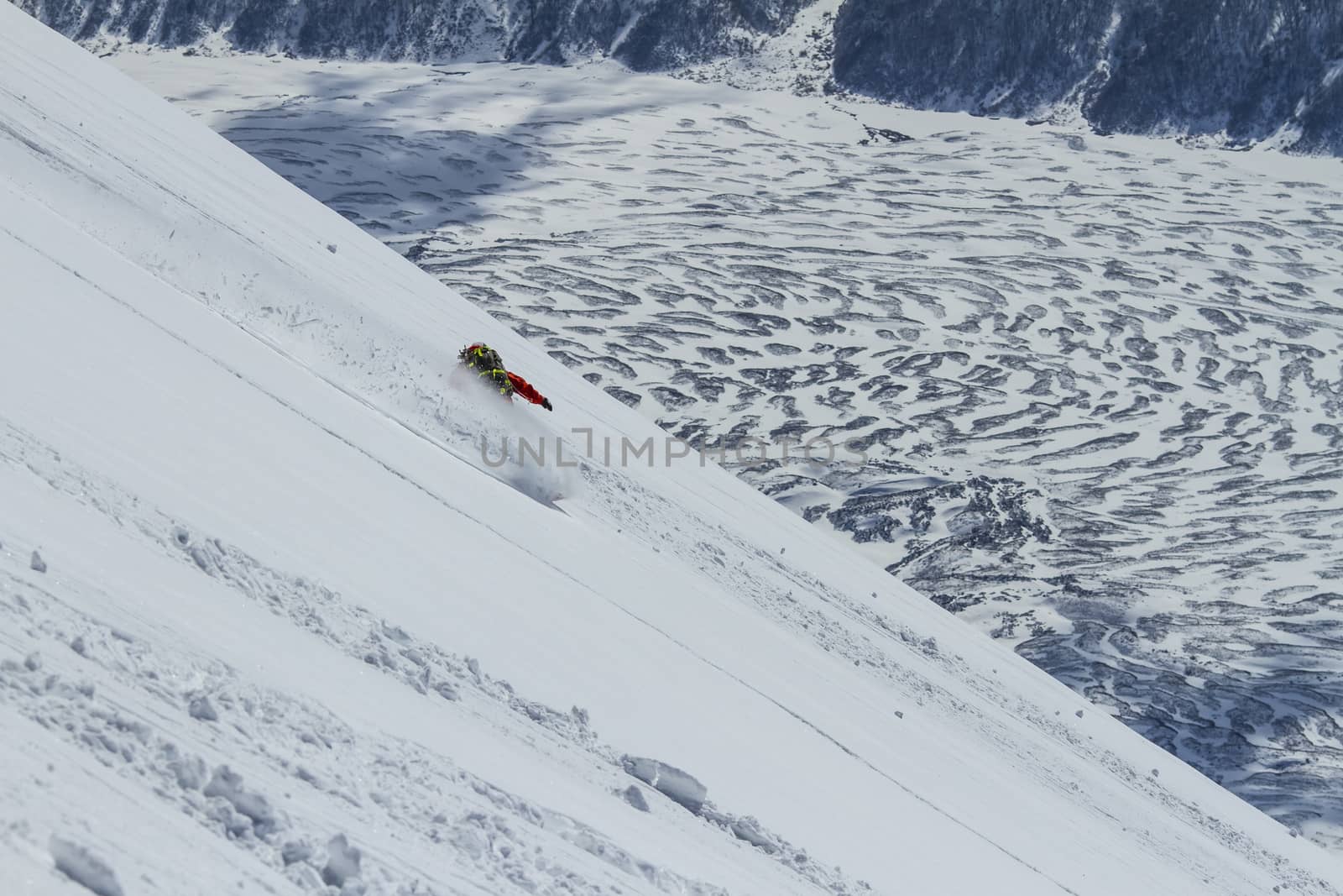 Freeride on slope in Chile mountains, september 2013