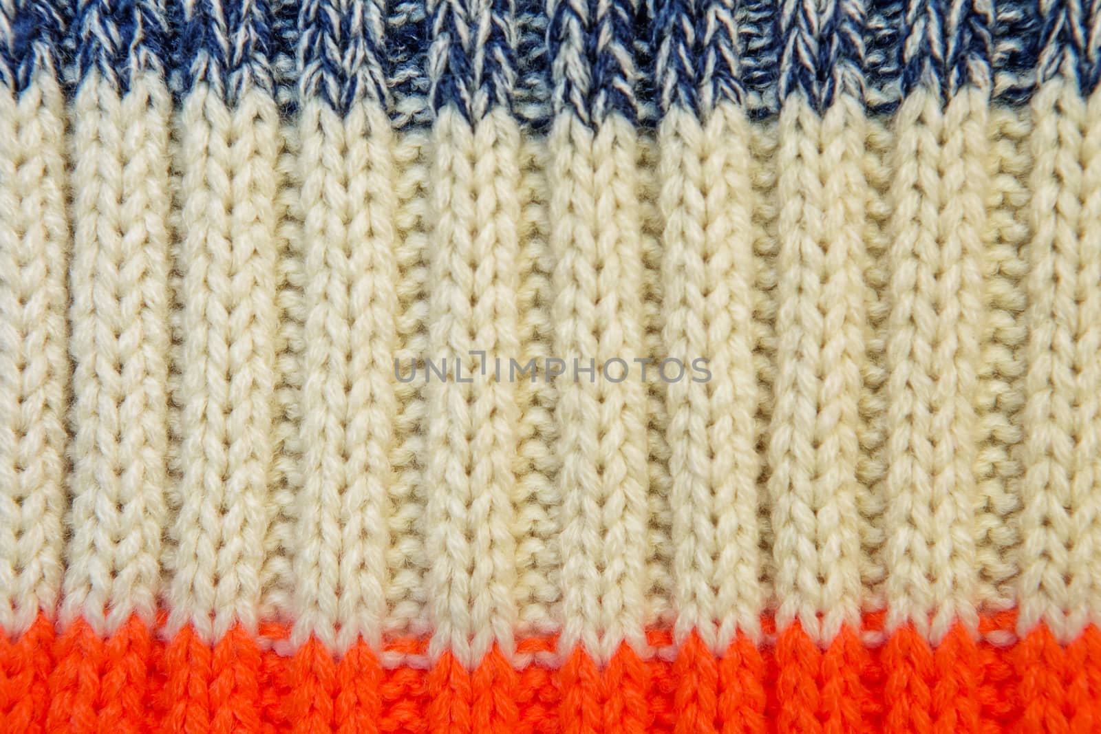 Close up on knit woolen fur texture. Color woven thread sweater or scarf as a background.