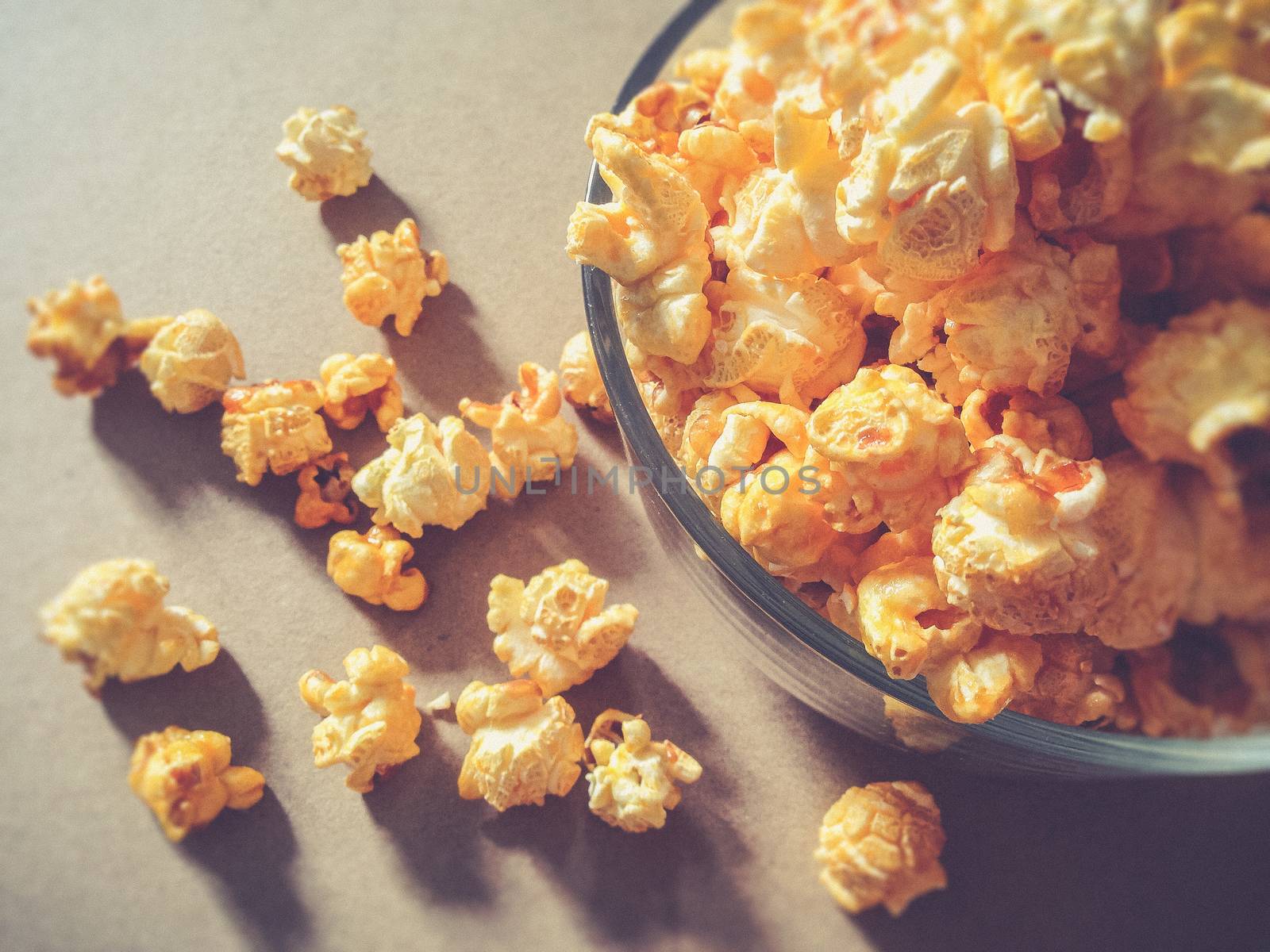 Bowl with popcorn texture background