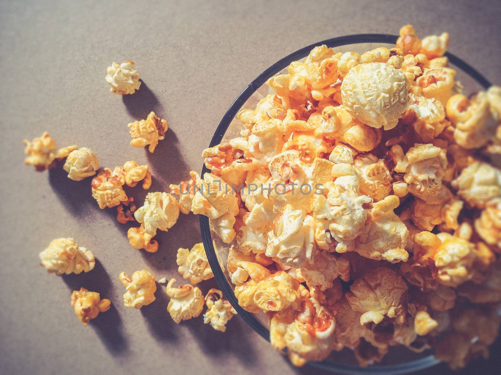 Bowl with popcorn texture background