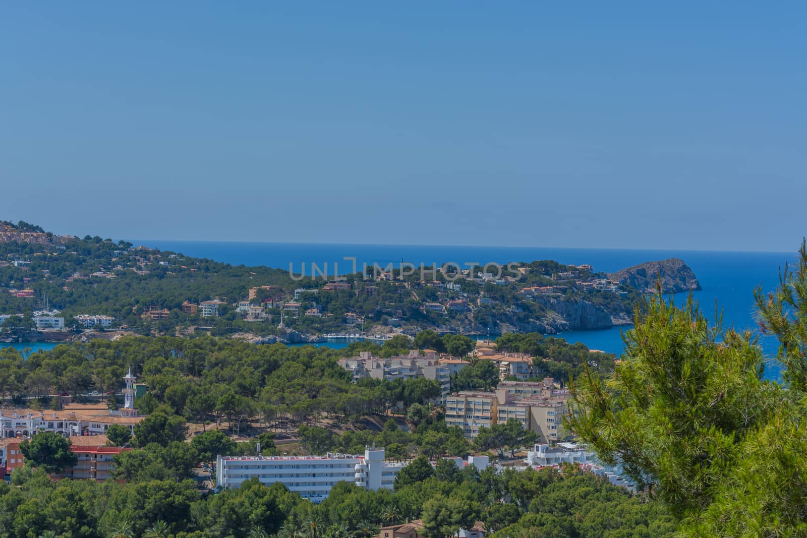 Panorama of the bay Paguera photographed from the mountain in Costa de la Calma.