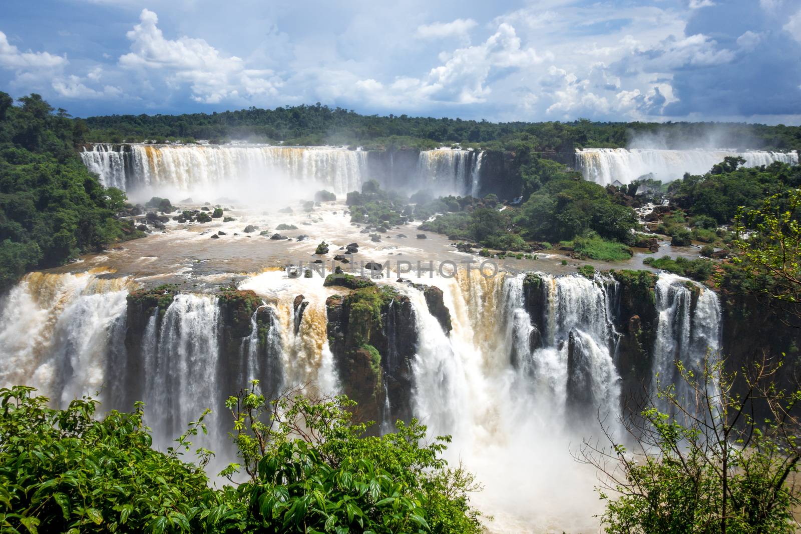 iguazu falls national park. tropical waterfalls and rainforest landscape