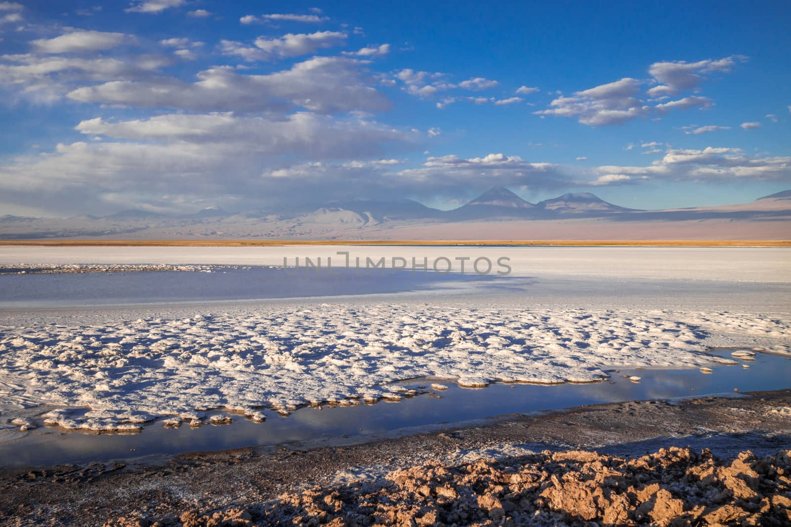 Laguna Tebinquinche sunset landscape in San Pedro de Atacama, Chile