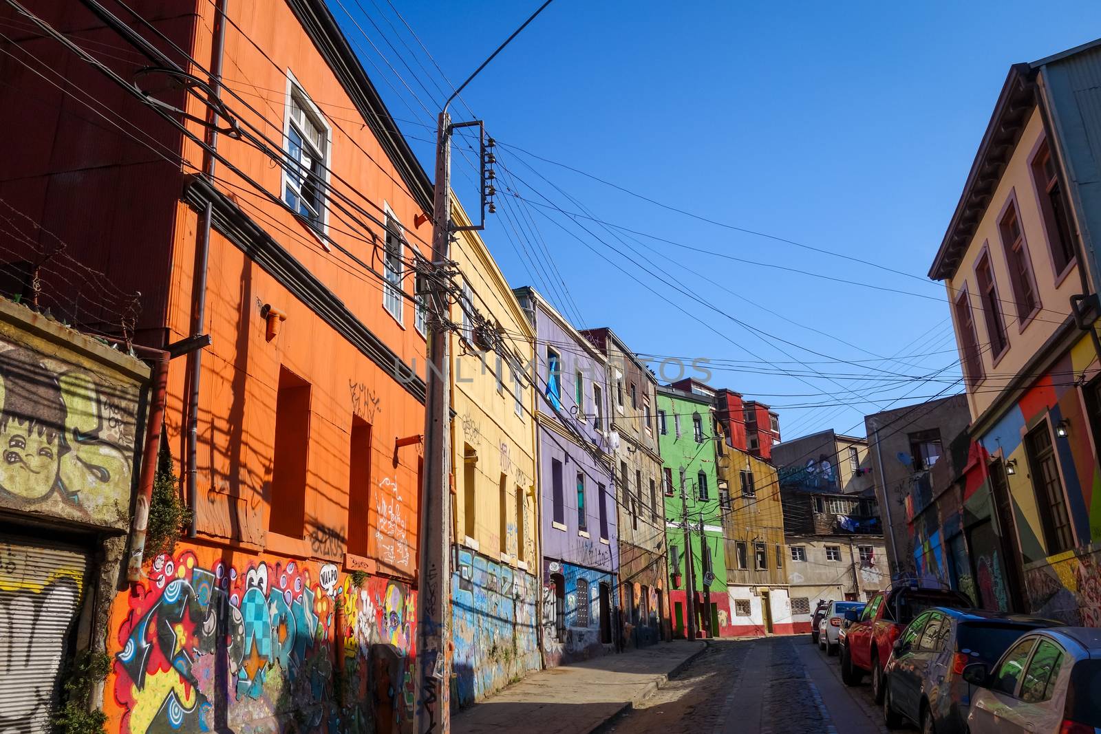 Colorful old houses in valparaiso city, Chile