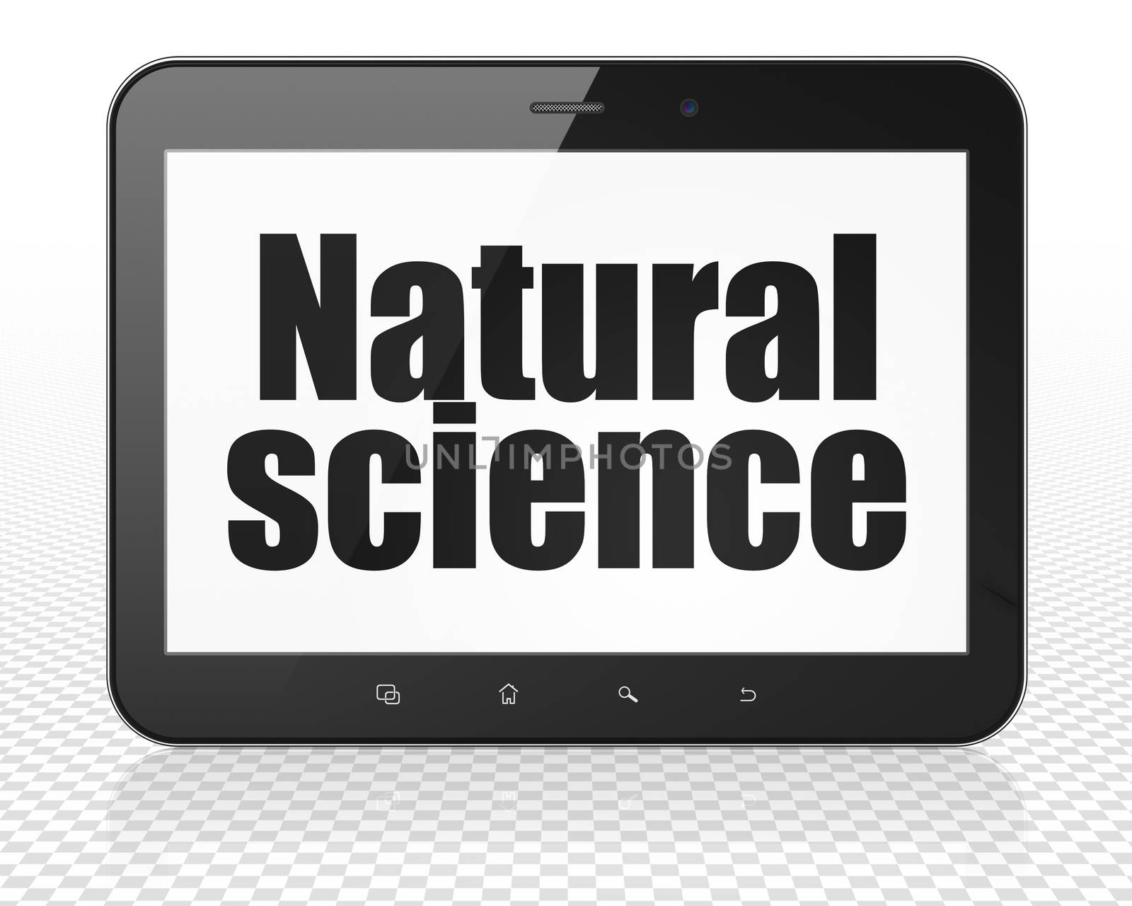 Science concept: Tablet Pc Computer with black text Natural Science on display, 3D rendering