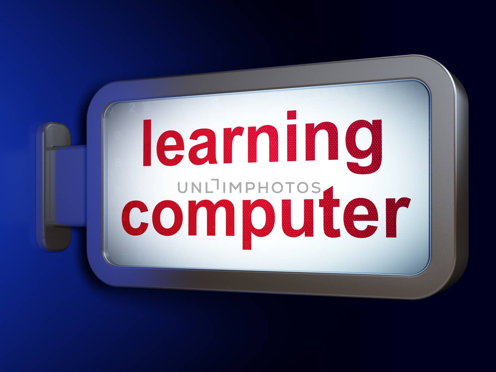 Studying concept: Learning Computer on advertising billboard background, 3D rendering