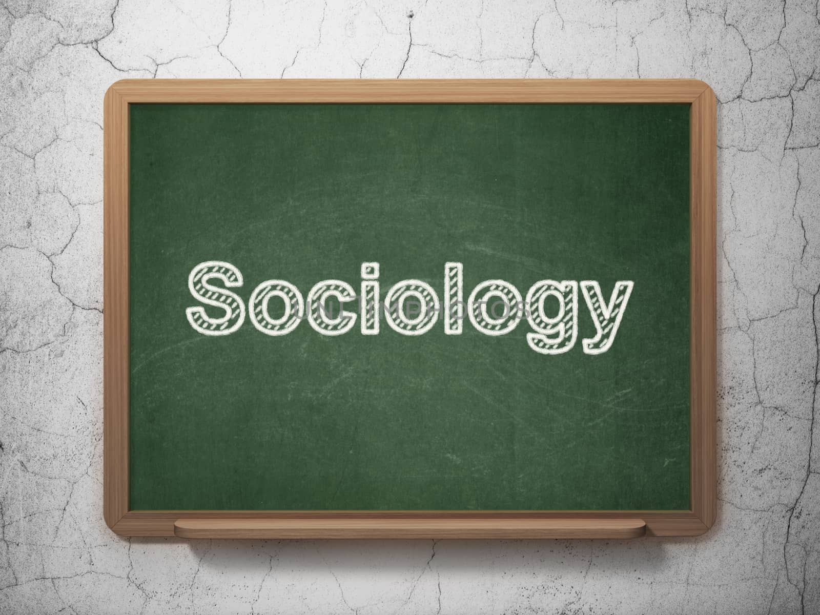 Studying concept: text Sociology on Green chalkboard on grunge wall background, 3D rendering