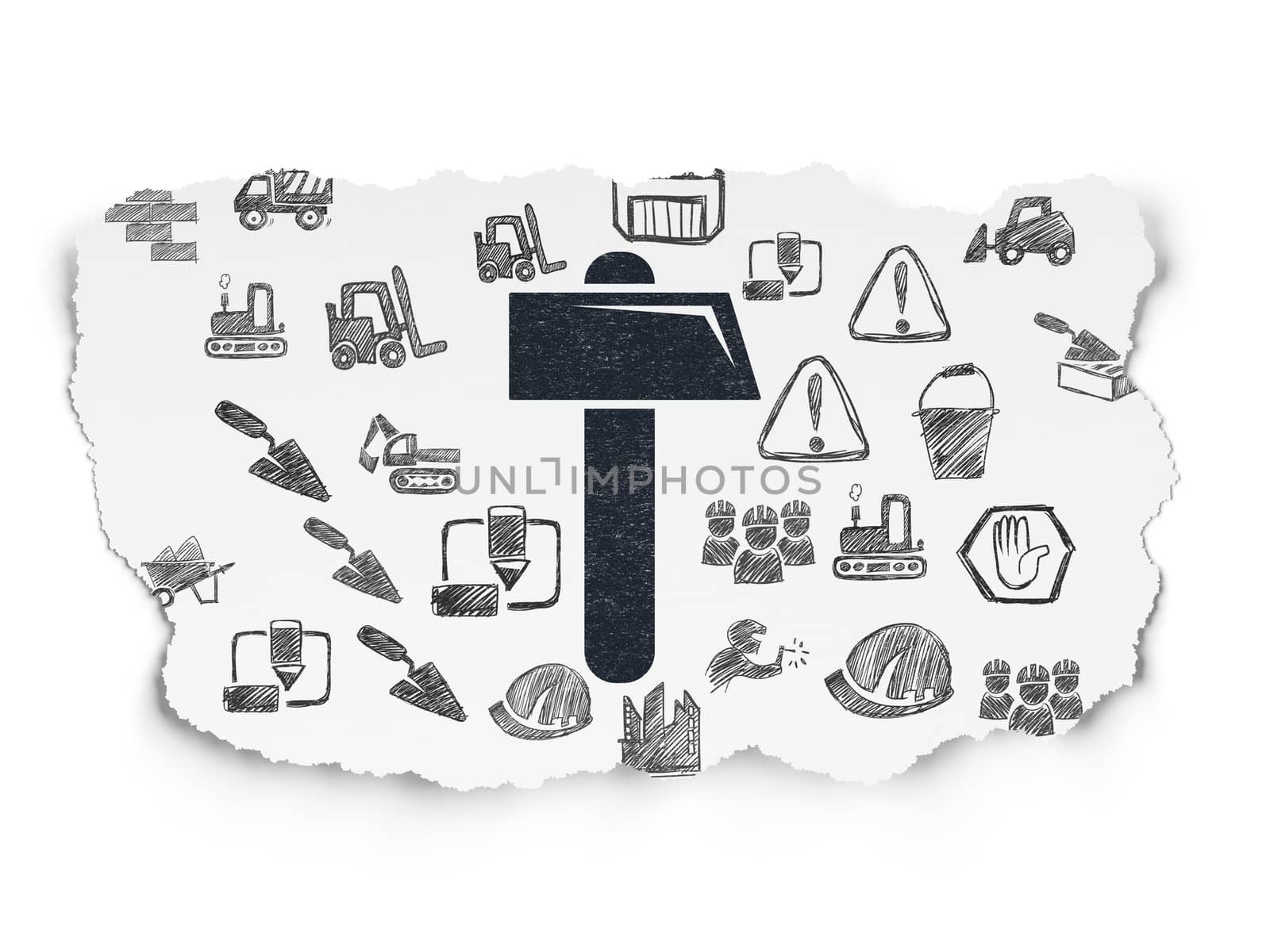 Building construction concept: Hammer on Torn Paper background by maxkabakov