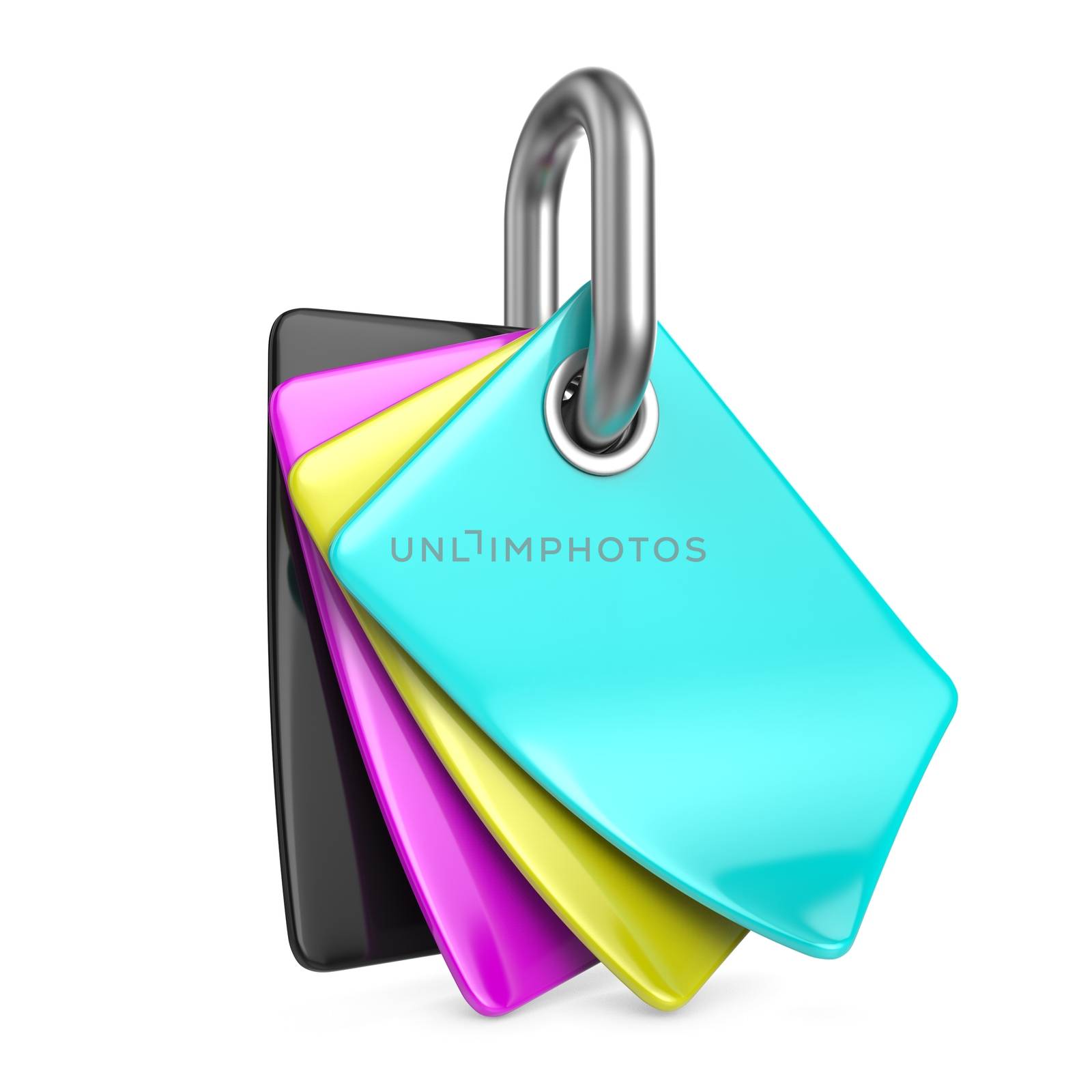 CMYK colors palette on chain link 3D render illustration isolated on white background