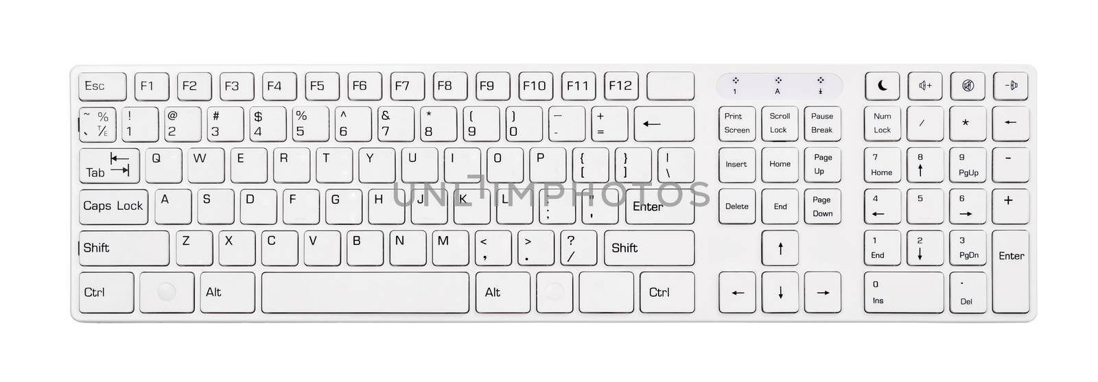 Wireless white computer keyboard isolated on white background, Saved clipping path.