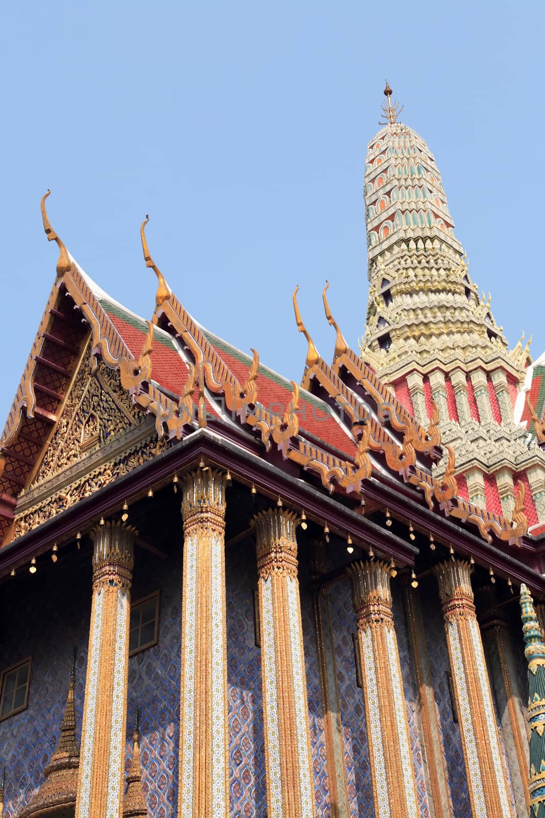 Temple of the Emerald Buddha, Royal Palace in Bangkok, Thailand. Full official name Wat Phra Si Rattana Satsadaram