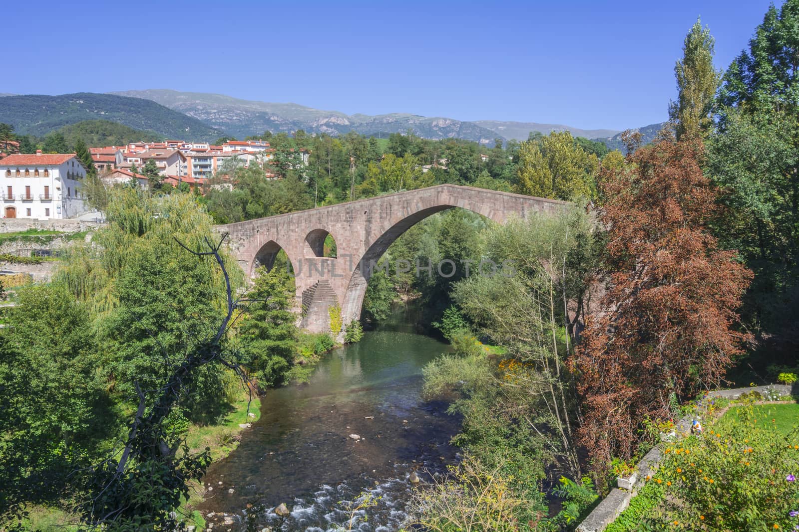Medieval stone bridge, Sant Joan de les Abadesses, Girona, Spain
