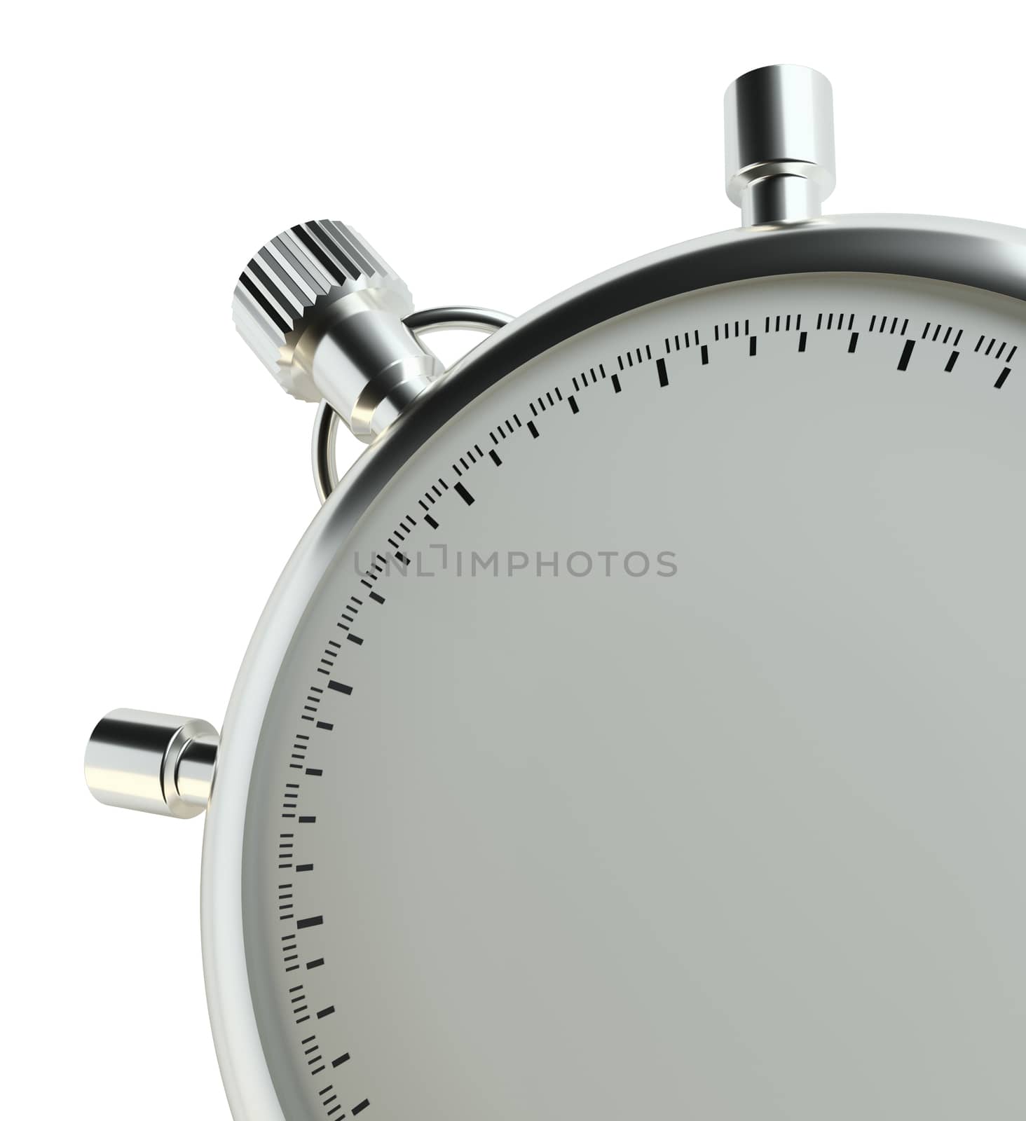Stopwatch without numbers. Isolated on white background. 3d illustration. Empty place for your content