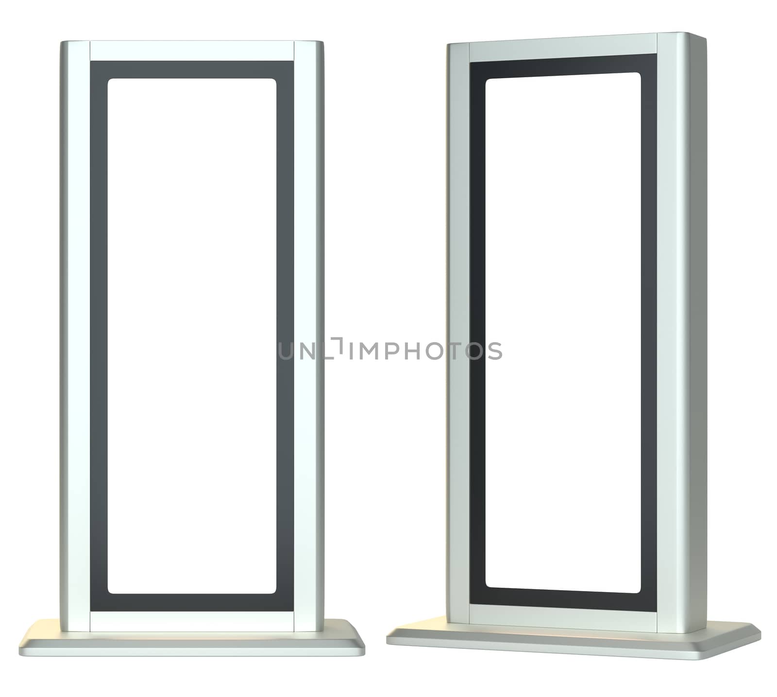 Blank lightboxes or signboards. Isolated on white background. 3D illustration