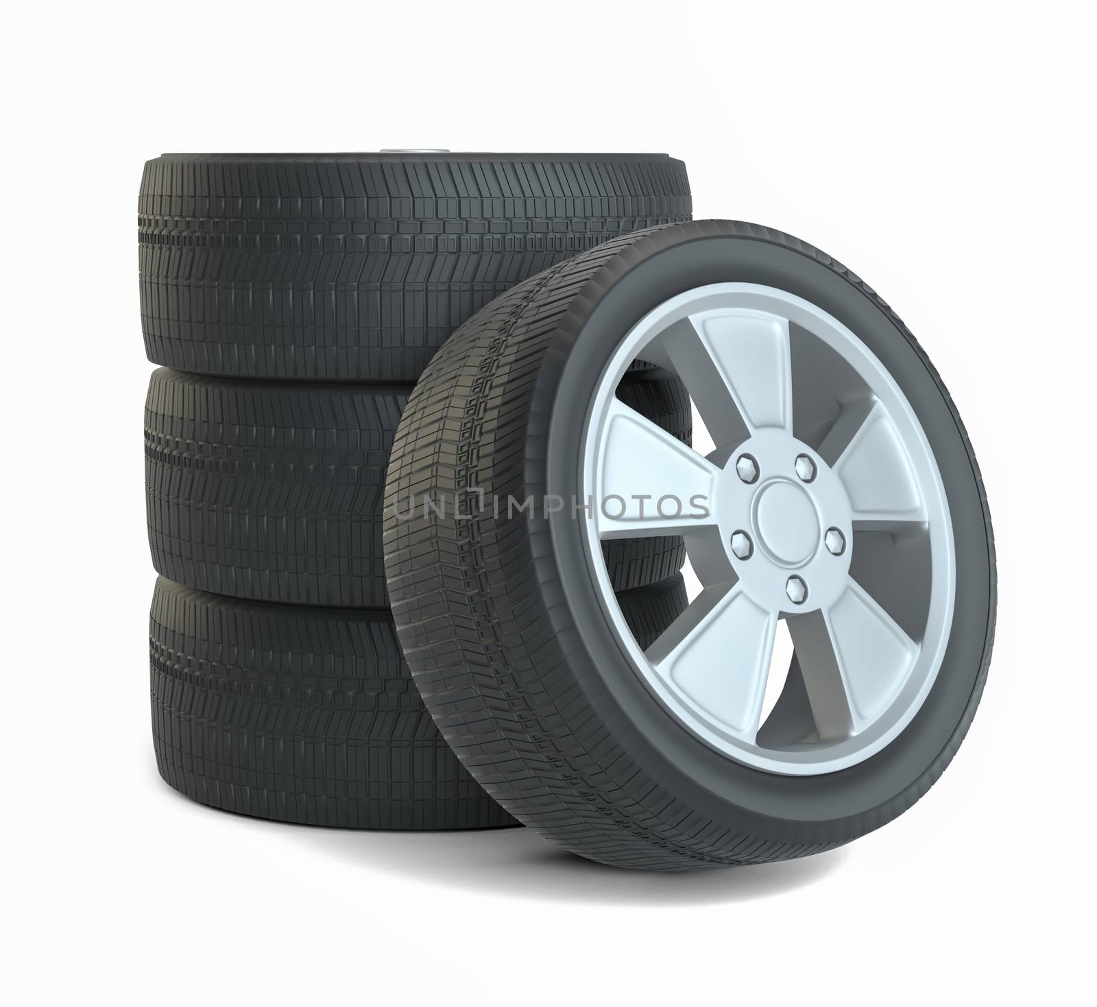 Rubber tires. Isolated on white background. 3D Illustration