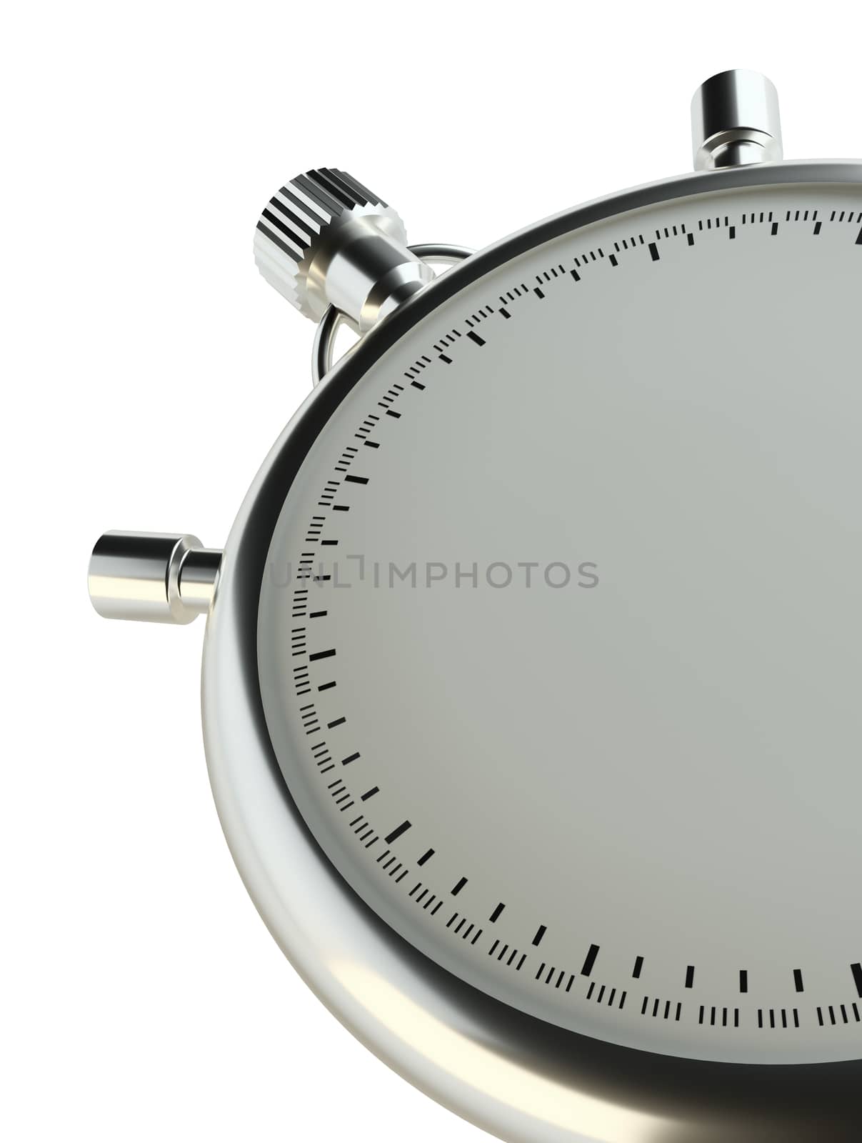 Stopwatch without numbers. Isolated on white background. 3d illustration. Empty place for your content