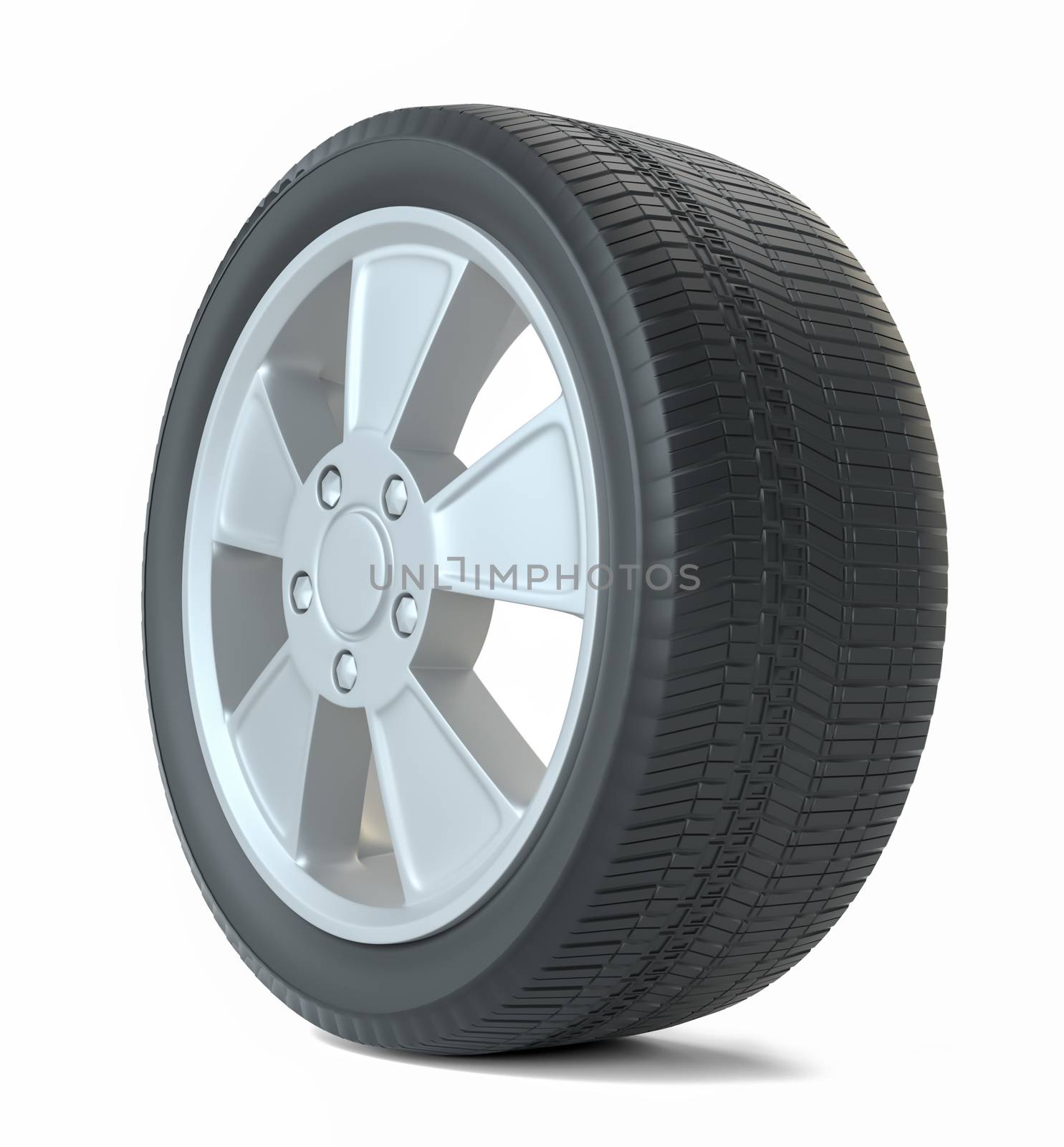 High Quality Car Wheel, Isolated on White Background. 3D Rendering