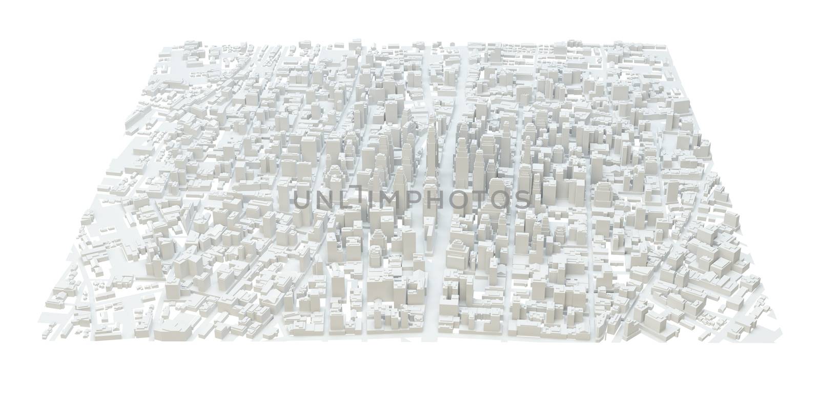 White modern city. Isolated on white. 3D rendering