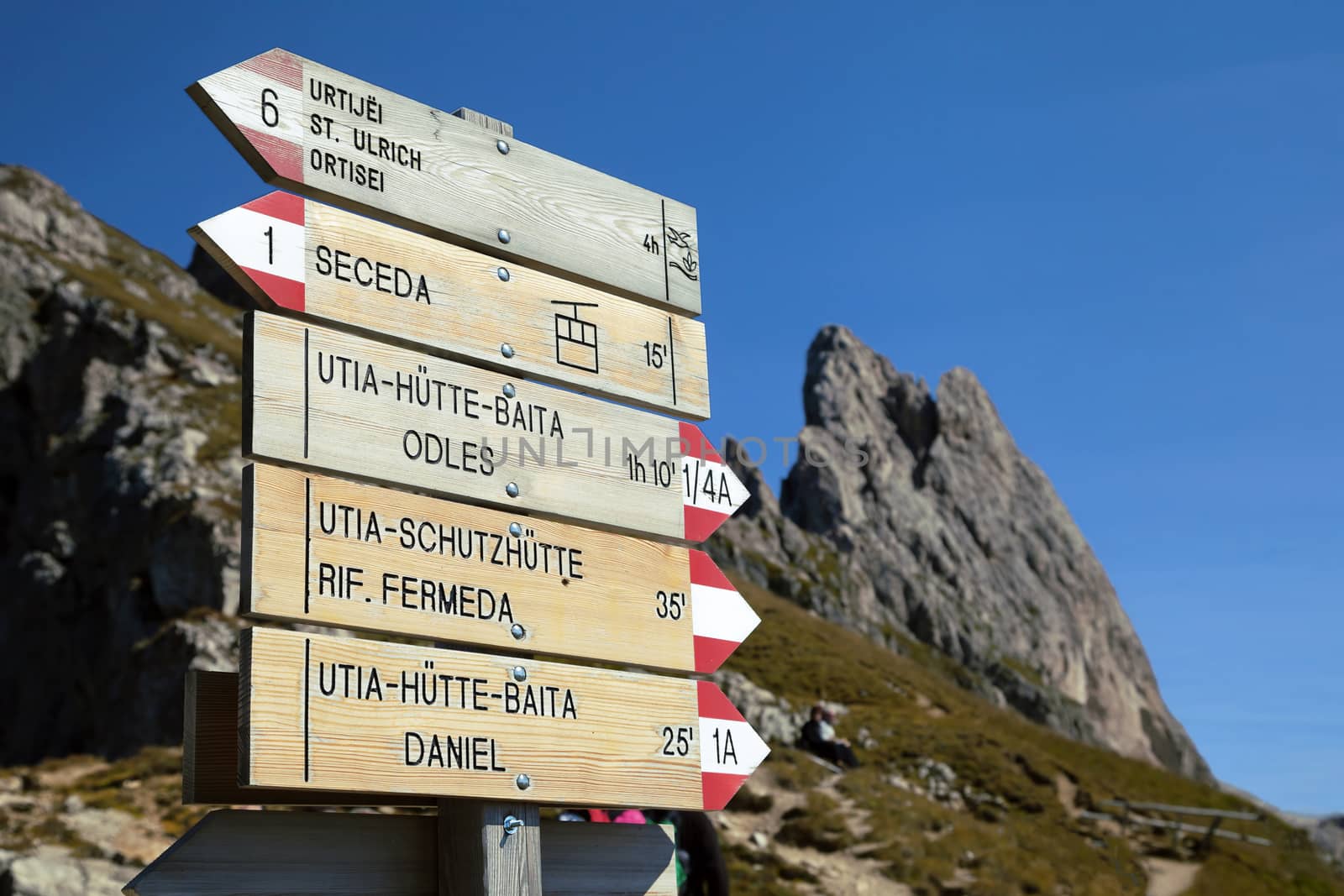 Singpost in the Dolomite mountains, Northern Italy