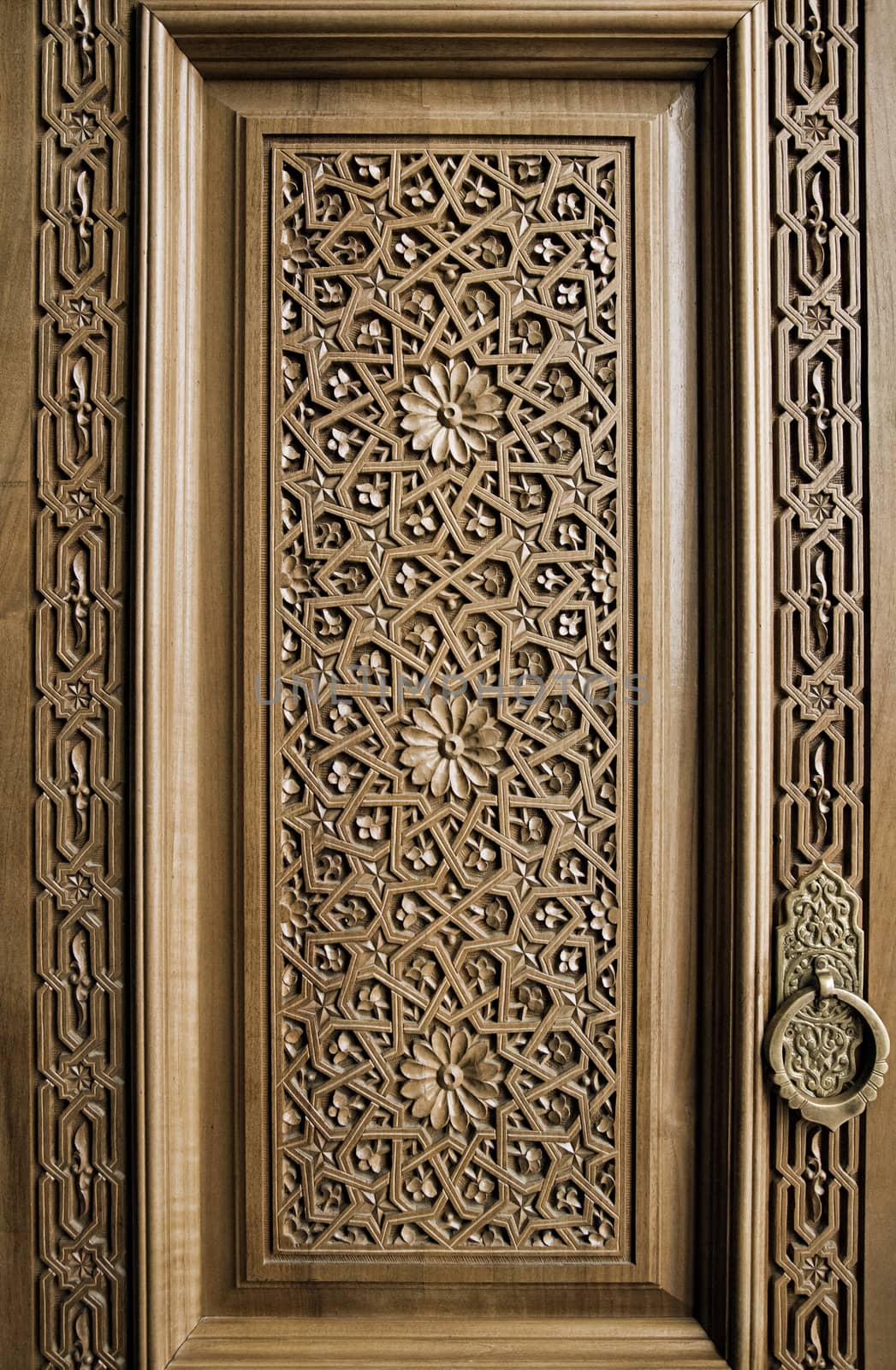 Close-up of a traditional carved wooden door, Uzbekistan